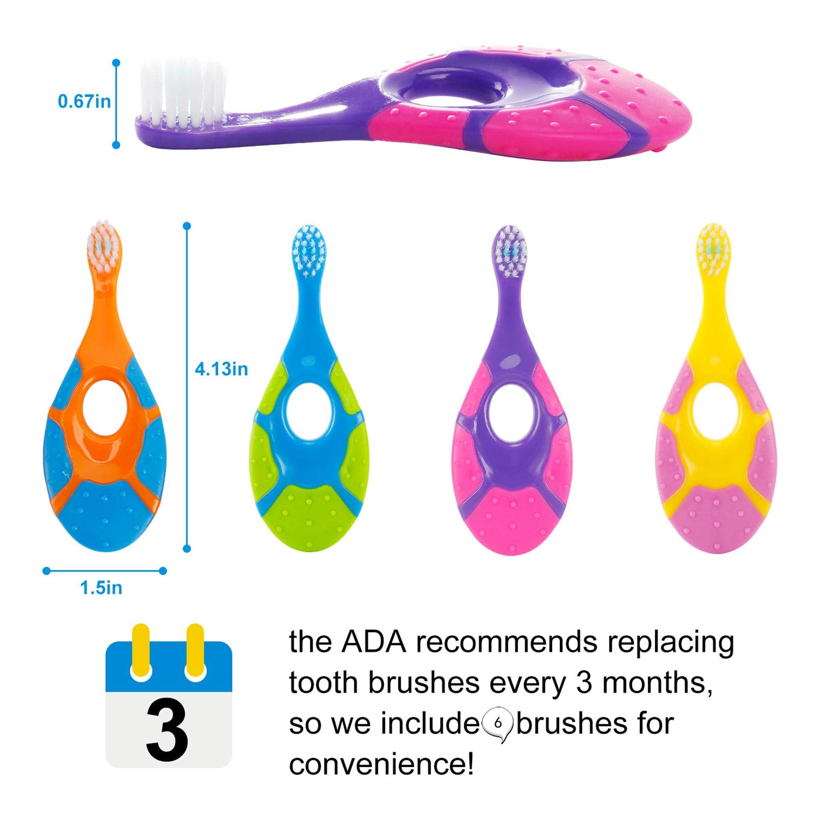 Cepillo Slotic para bebé con cuello corto y mango ergonómico para agarre cómodo.