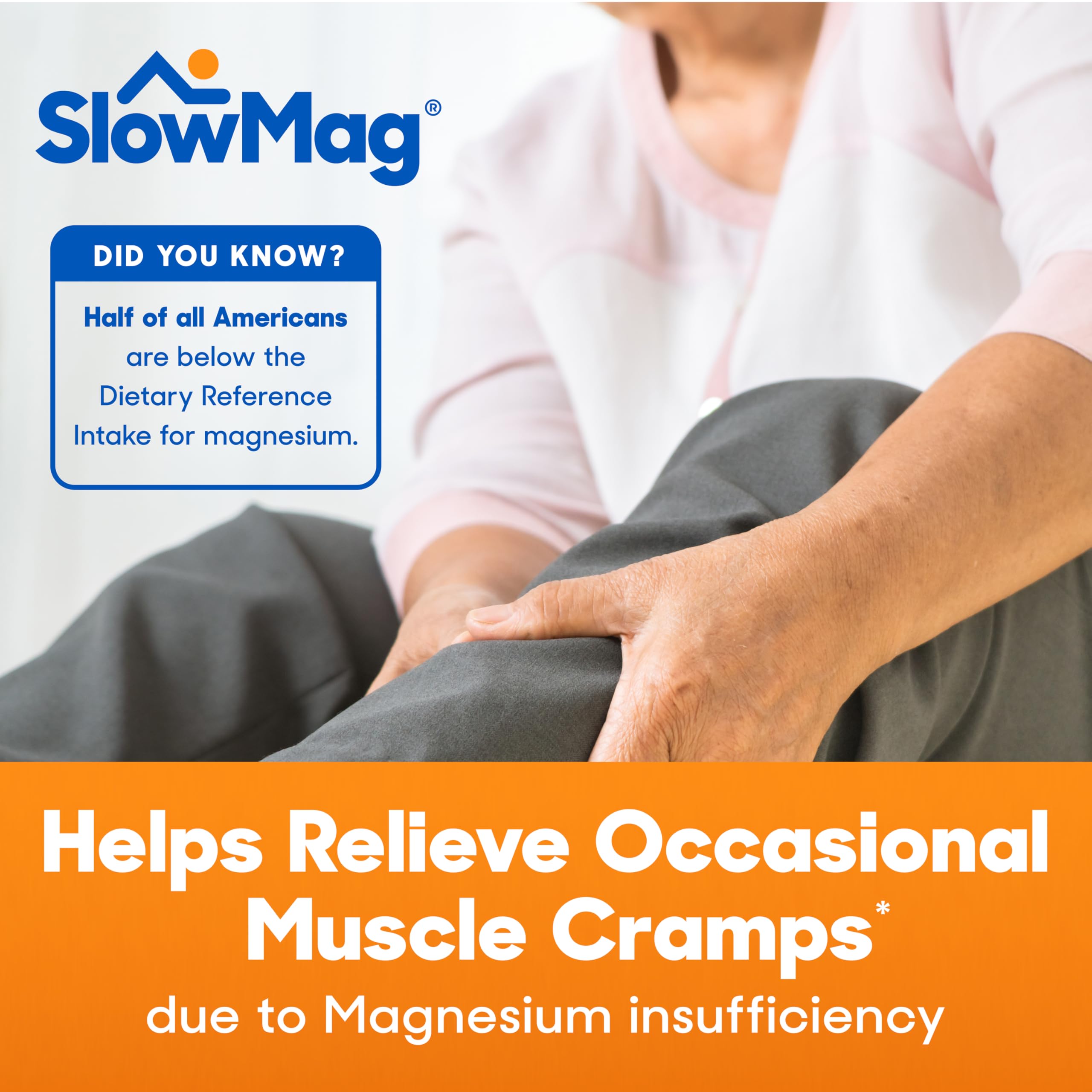Slow-Mag empaque que muestra calcio y magnesio para función muscular.