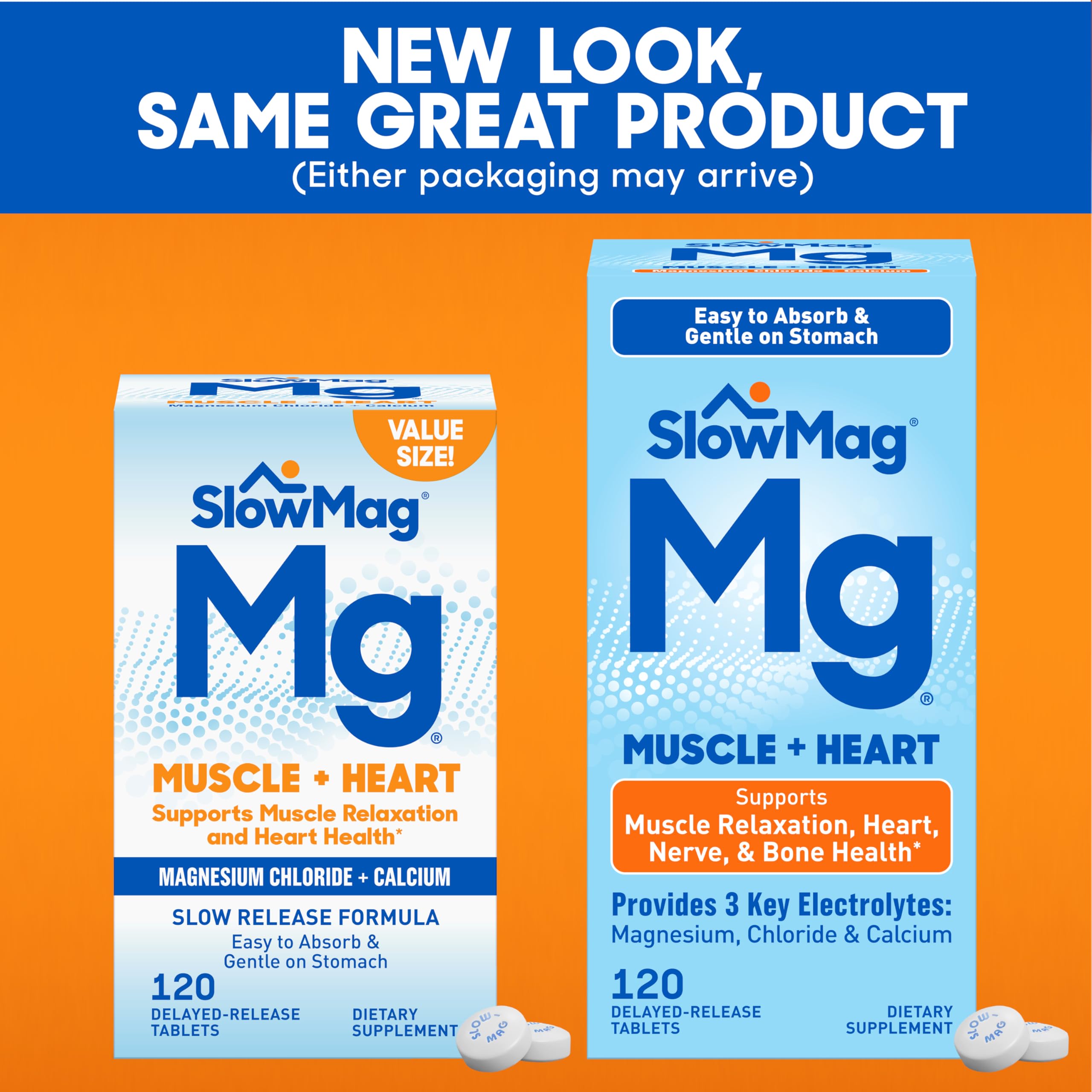 Slow-Mag tabletas con calcio y magnesio para músculos y nervios saludables.