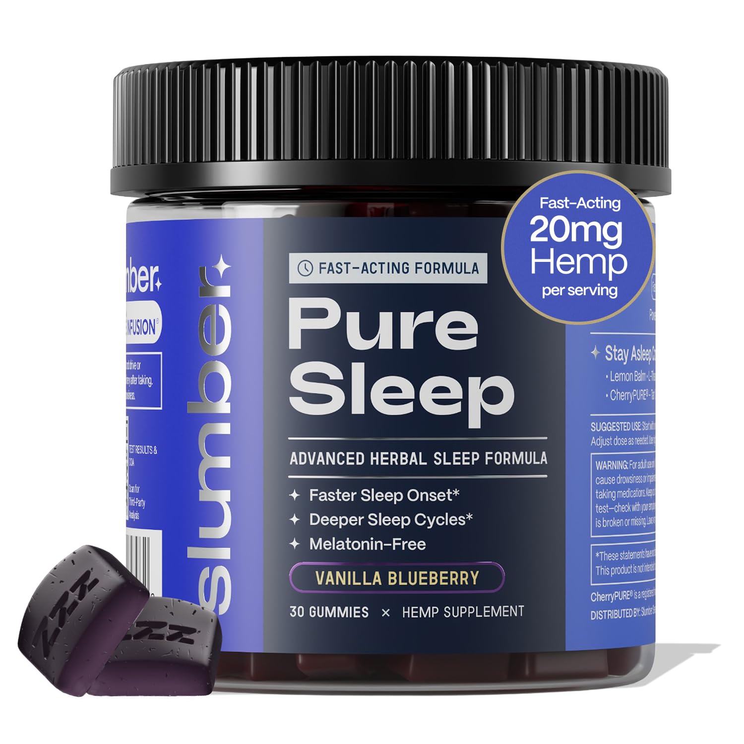 Slumber Pure Sleep: botella de gomitas sabor vainilla-arándano para relajarse