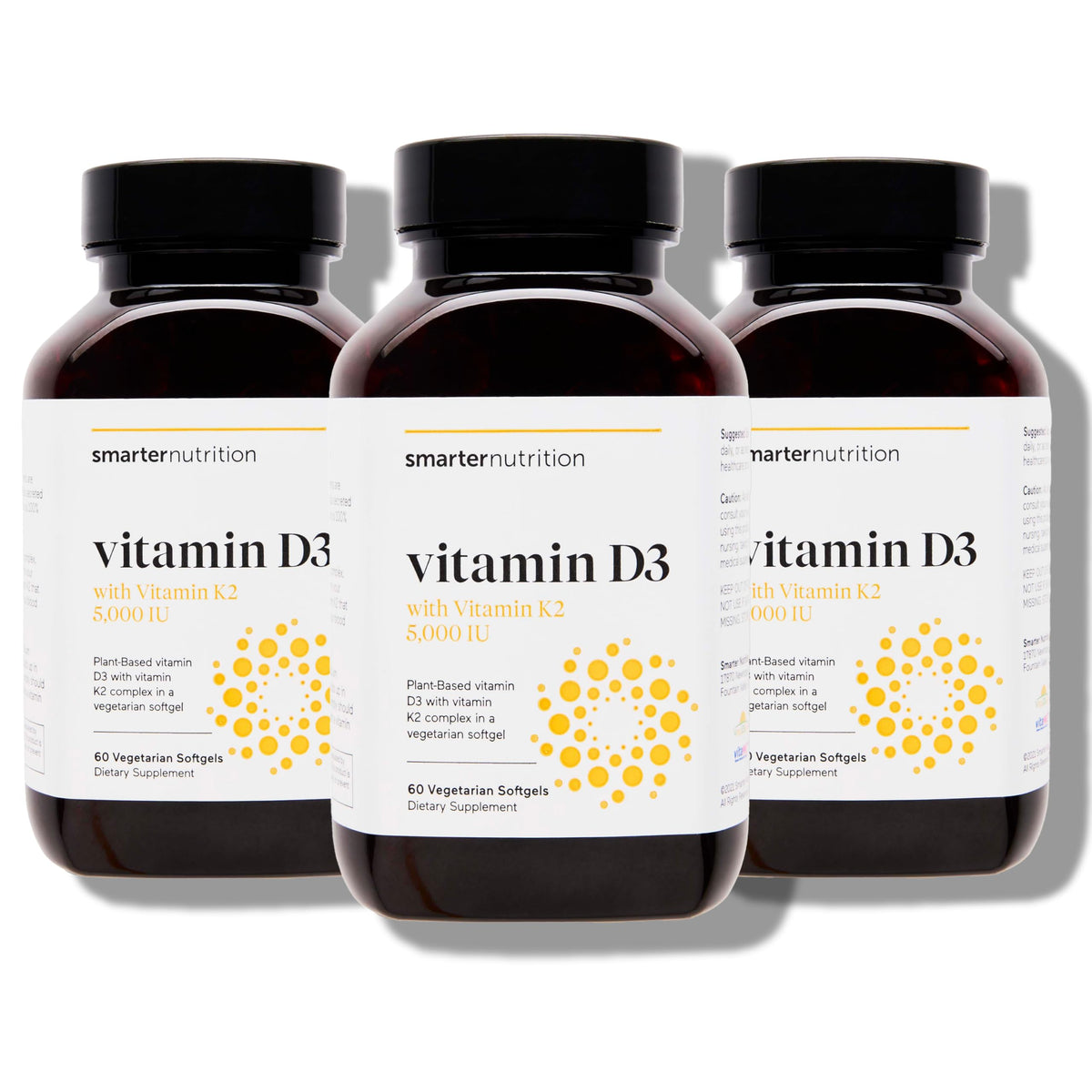 SMARTERNUTRITION Botella de D3 + K2 vegana en aceites de coco y oliva para absorción.