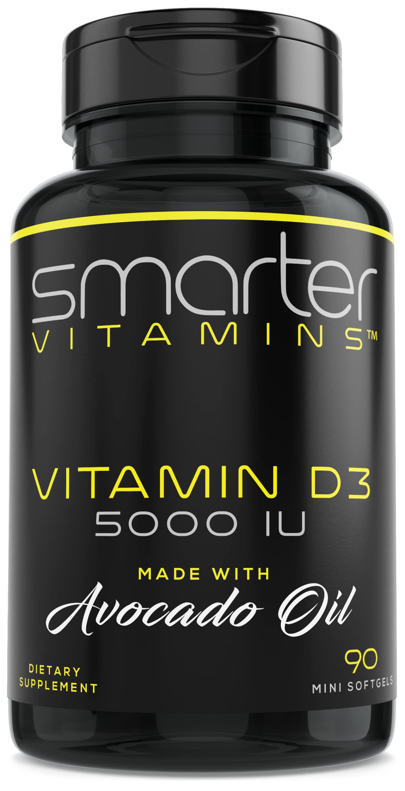Botella SmarterVitamins D3 5000UI con aceite de aguacate para absorción mejorada
