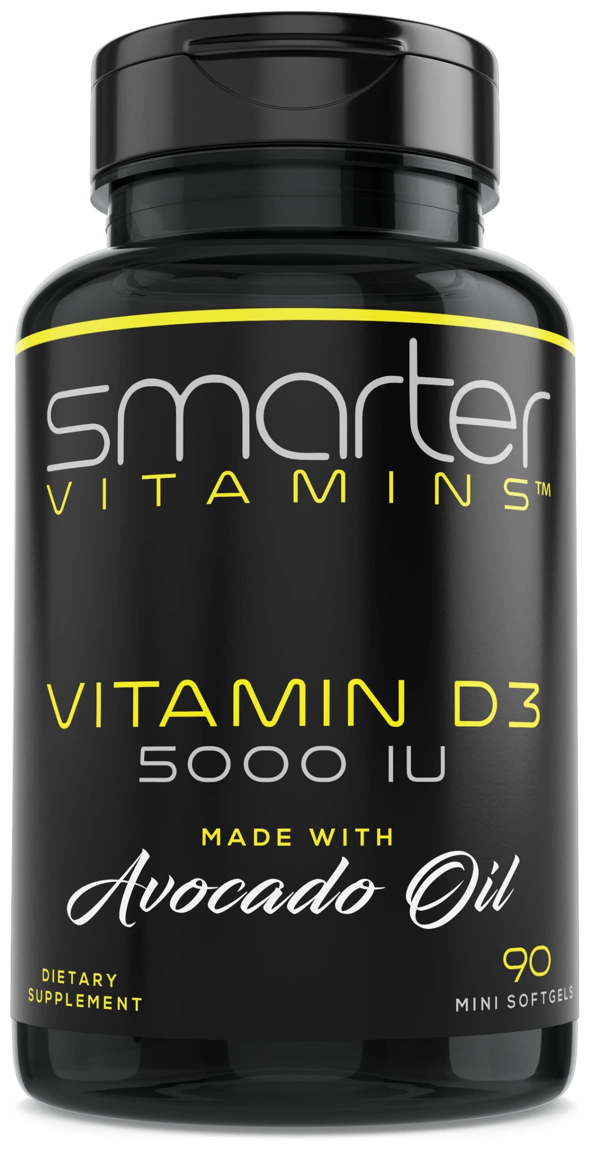 Botella SmarterVitamins D3 5000UI con aceite de aguacate para absorción mejorada