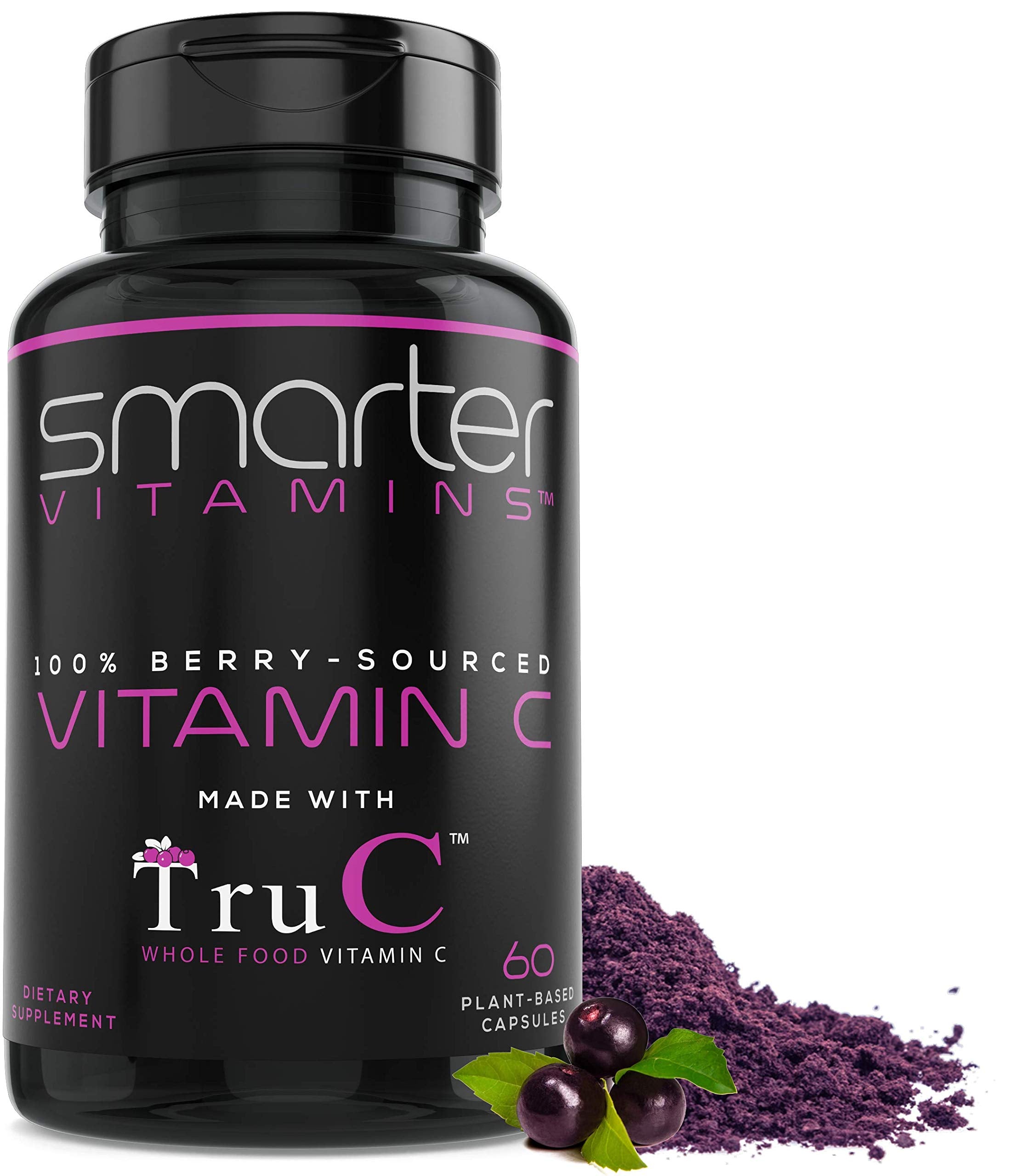 SmarterVitamins Smarter Raw botella de vitamina C de frutos enteros para uso diario.