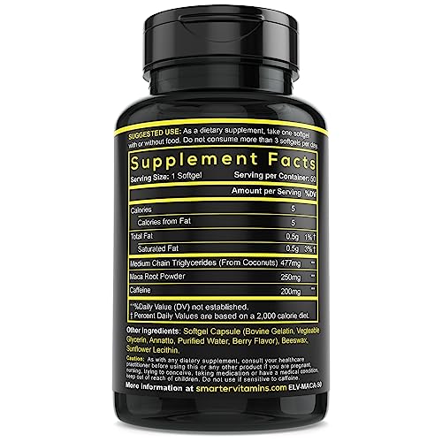 SmarterVitamins Caféina 200 mg con maca: cápsula en primer plano para energía estable.
