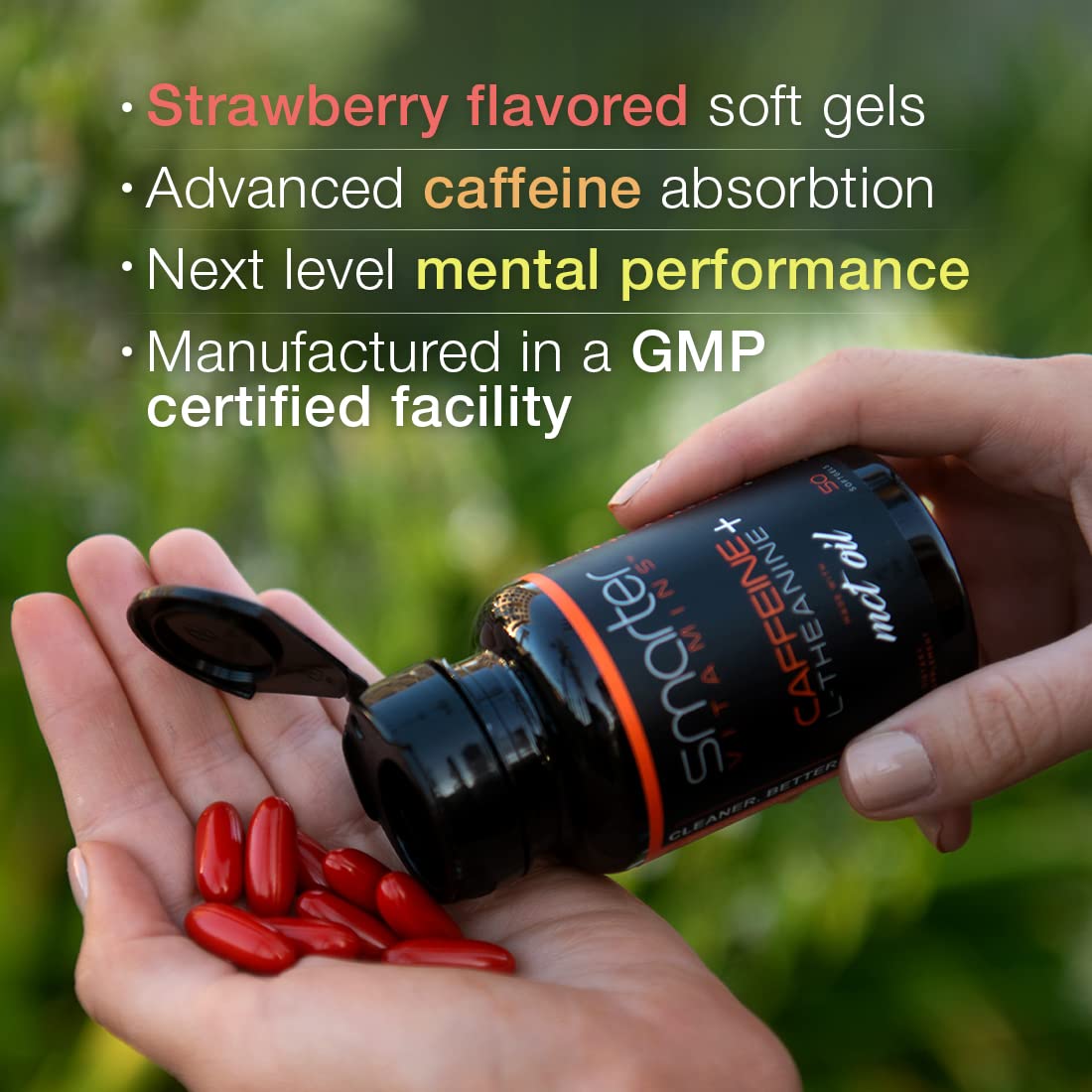 SmarterVitamins cafeína y L-teanina: dosis equilibradas para concentración