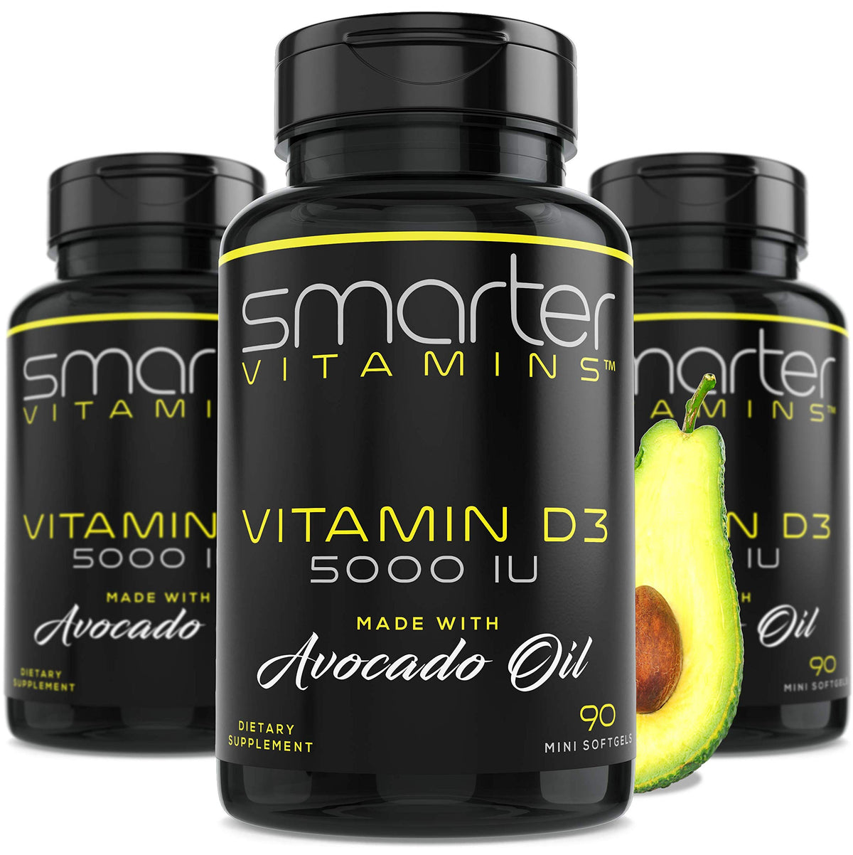 SmarterVitamins D3 5000 UI en aceite de aguacate, tres botellas, conveniencia diaria