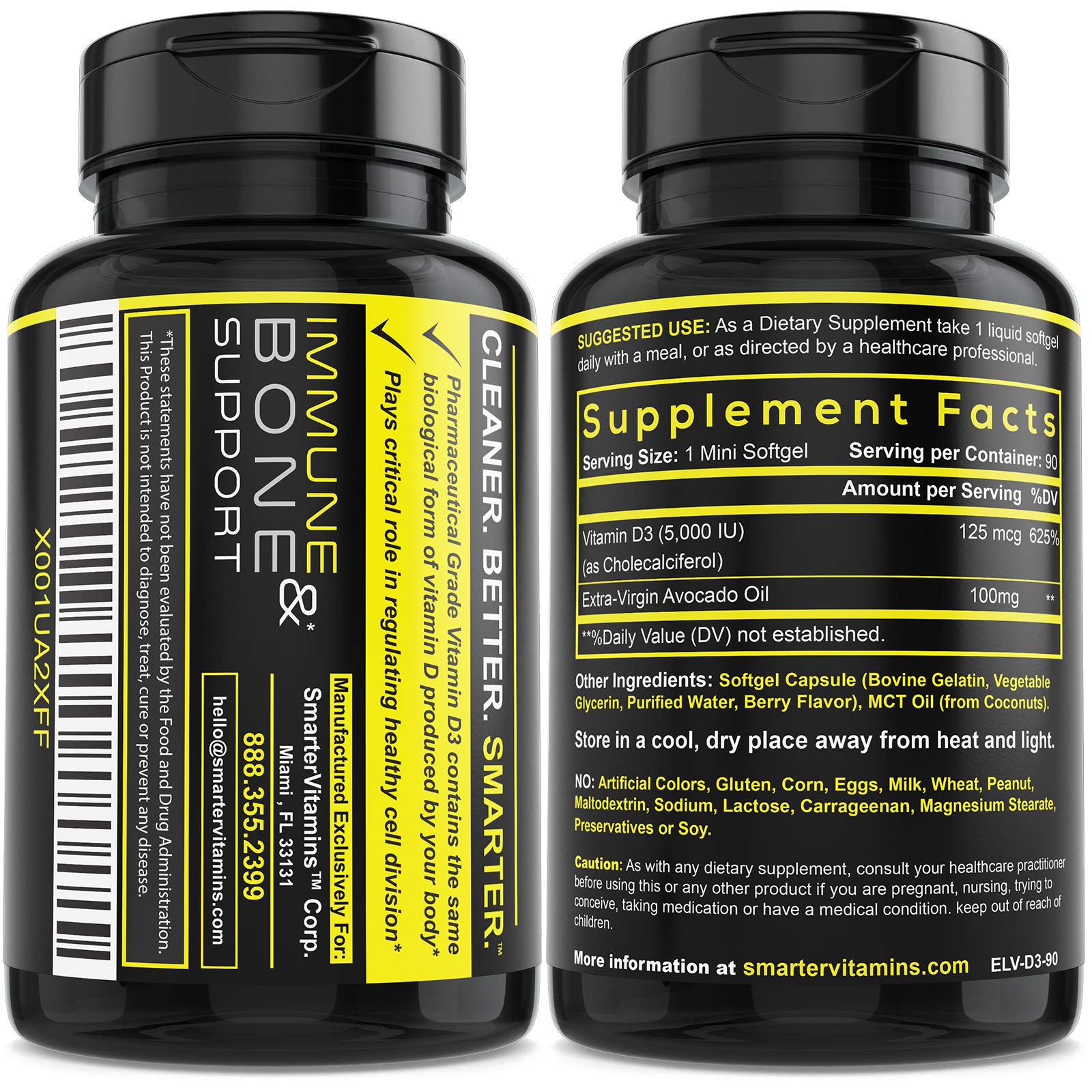 SmarterVitamins D3 envase compacto, ideal para viaje y uso diario