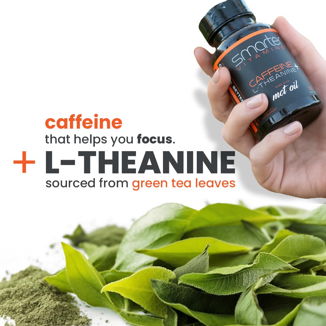 SmarterVitamins etiqueta muestra L-teanina 100 mg para equilibrio mental y concentración