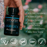 SmarterVitamins Omega3: etiqueta AlaskOmega, origen sostenible destacado.