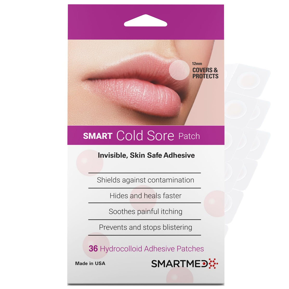 SMARTMED parche para herpes labial compacto y discreto para uso diario.