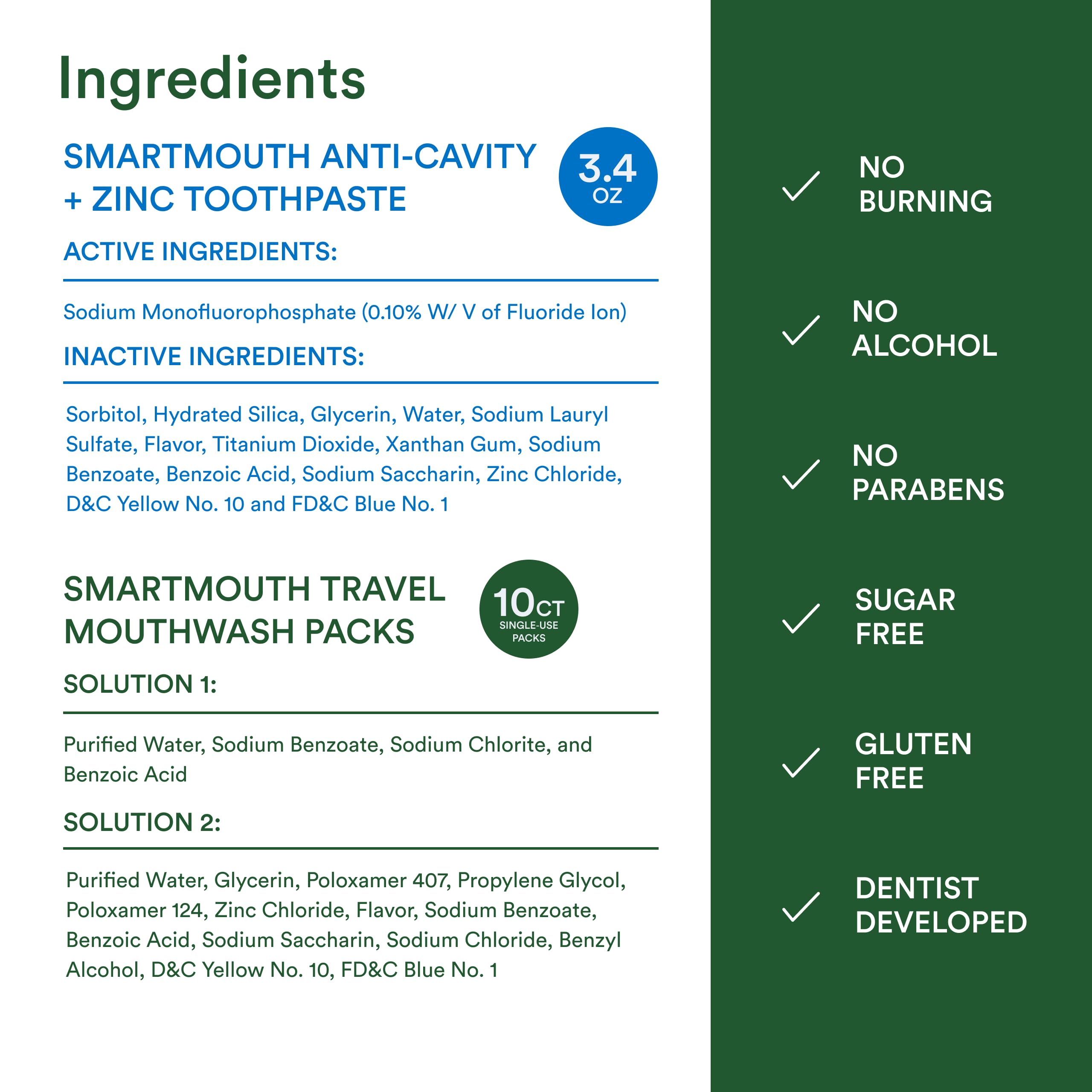 SmartMouth fórmula de iones de zinc para protección diaria sin irritación.