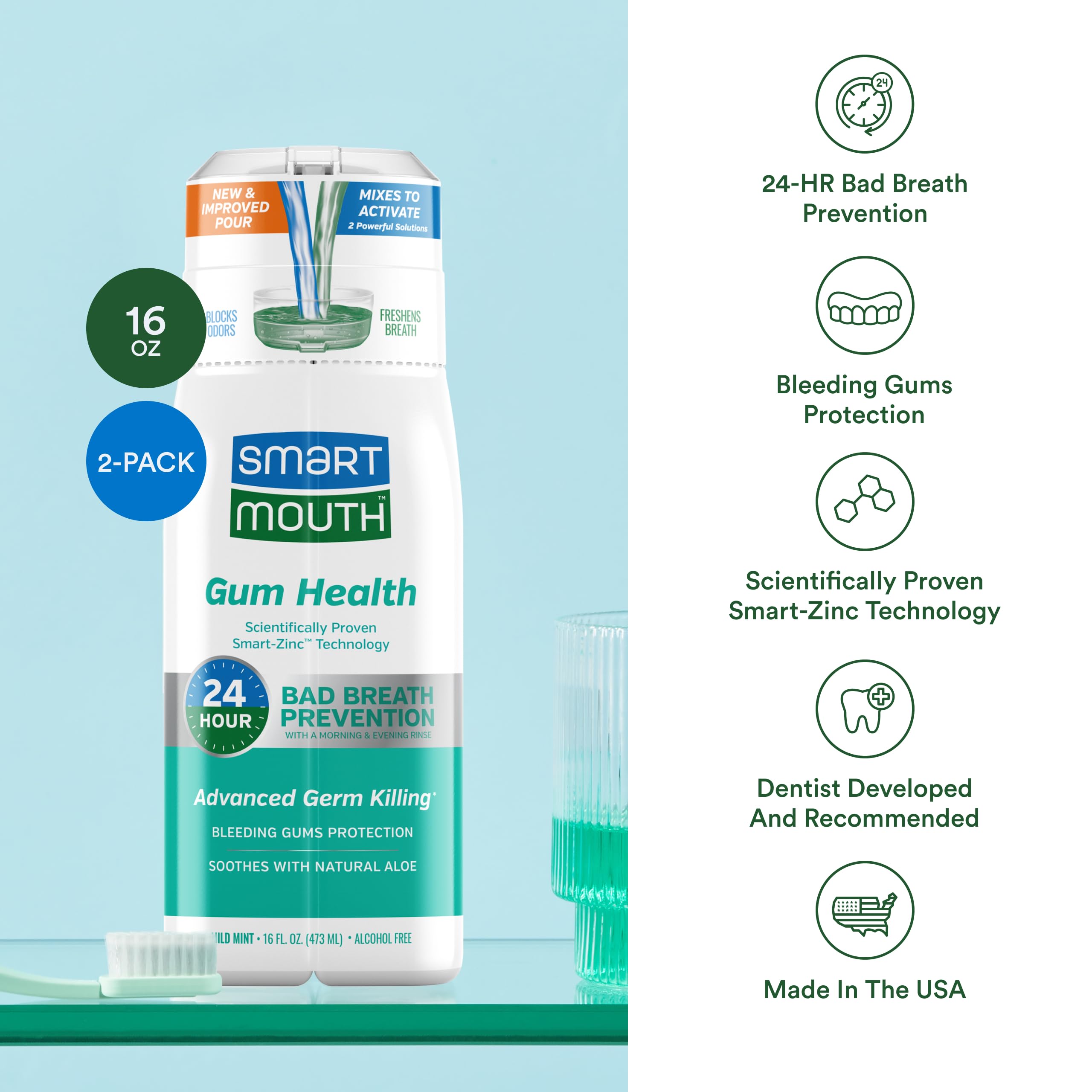 SmartMouth aloe natural, suavidad para las encías durante el enjuague.