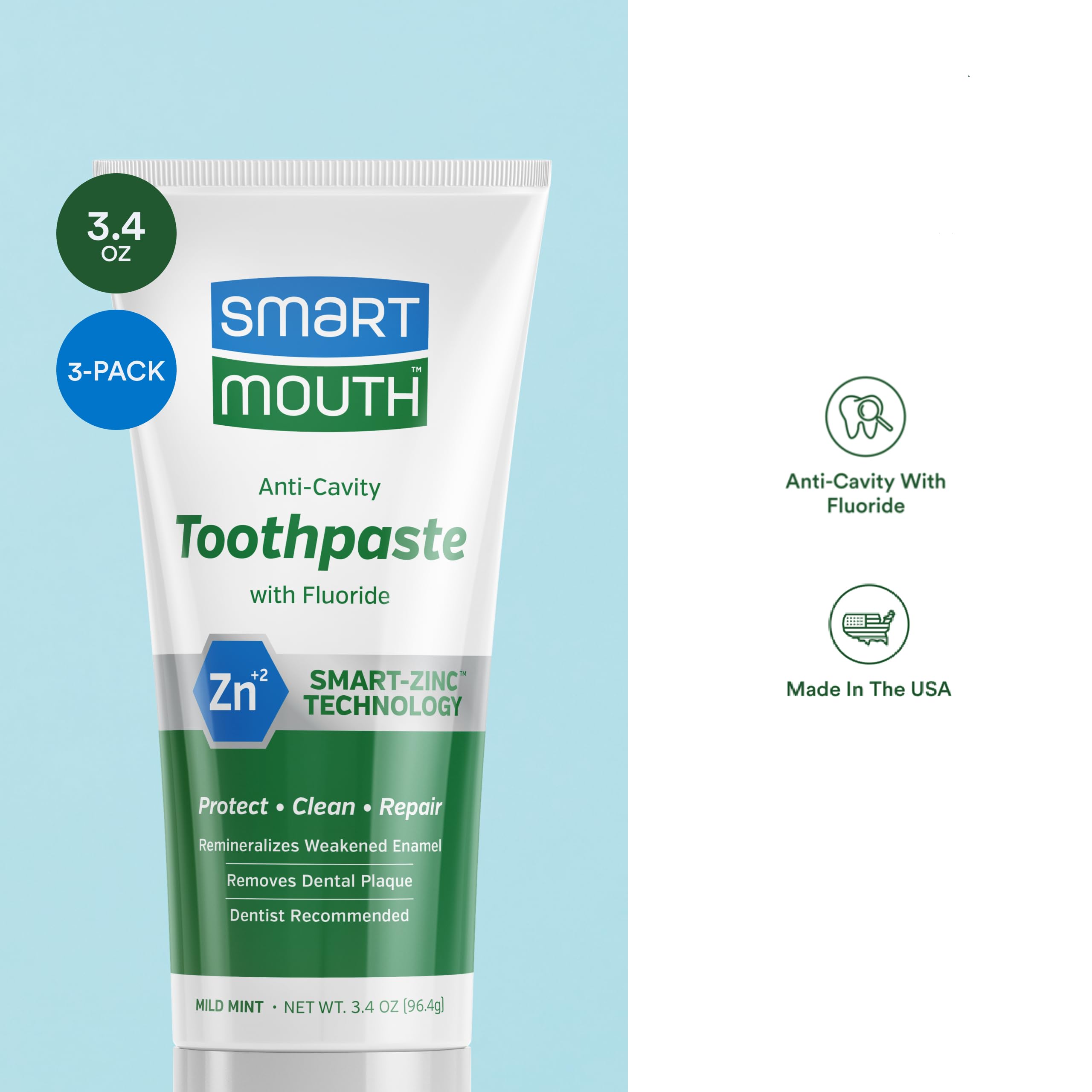 SmartMouth caja de 3 tubos de pasta dental para uso diario.