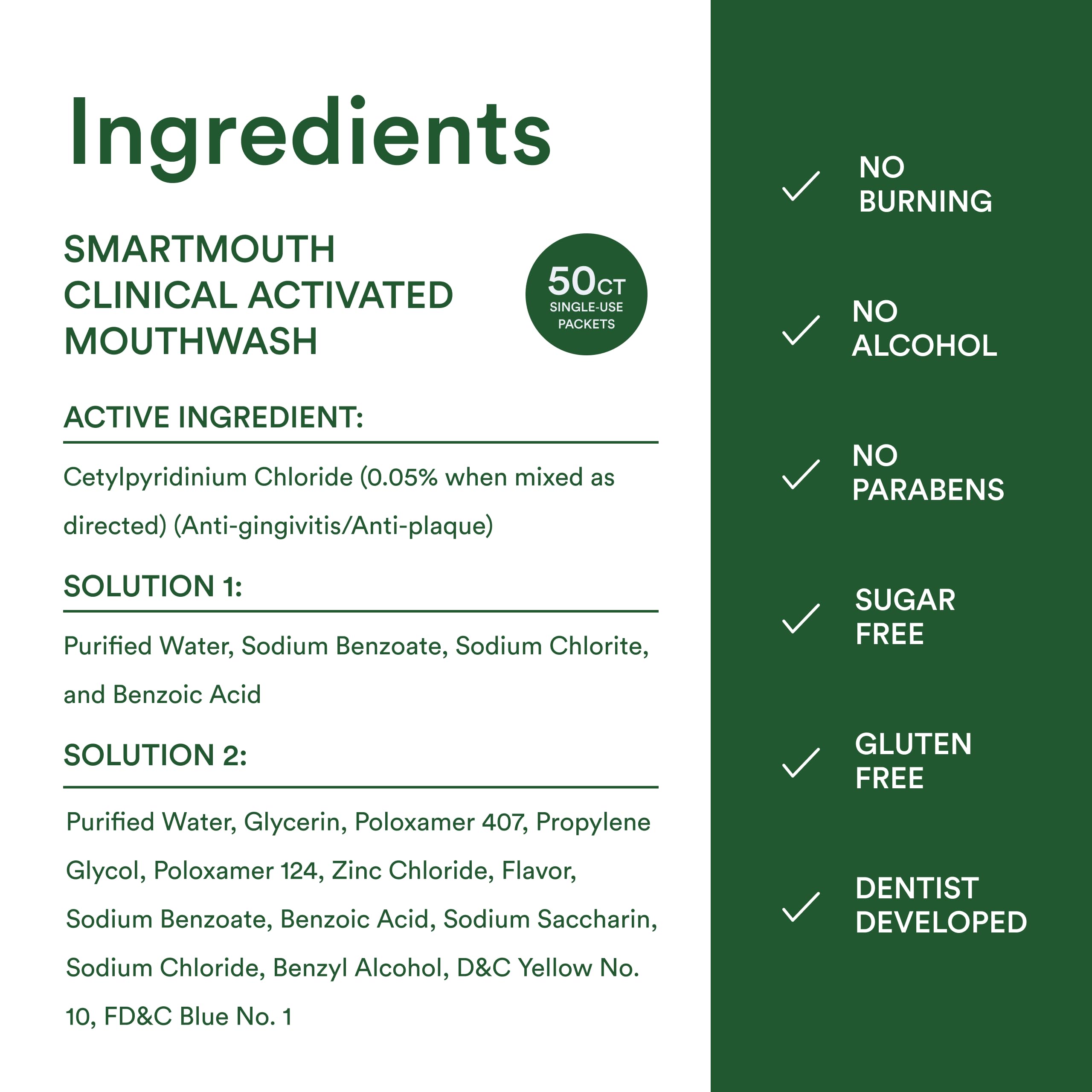 SmartMouth Clinical Rinse empaque de 50 unidades facilita compras.