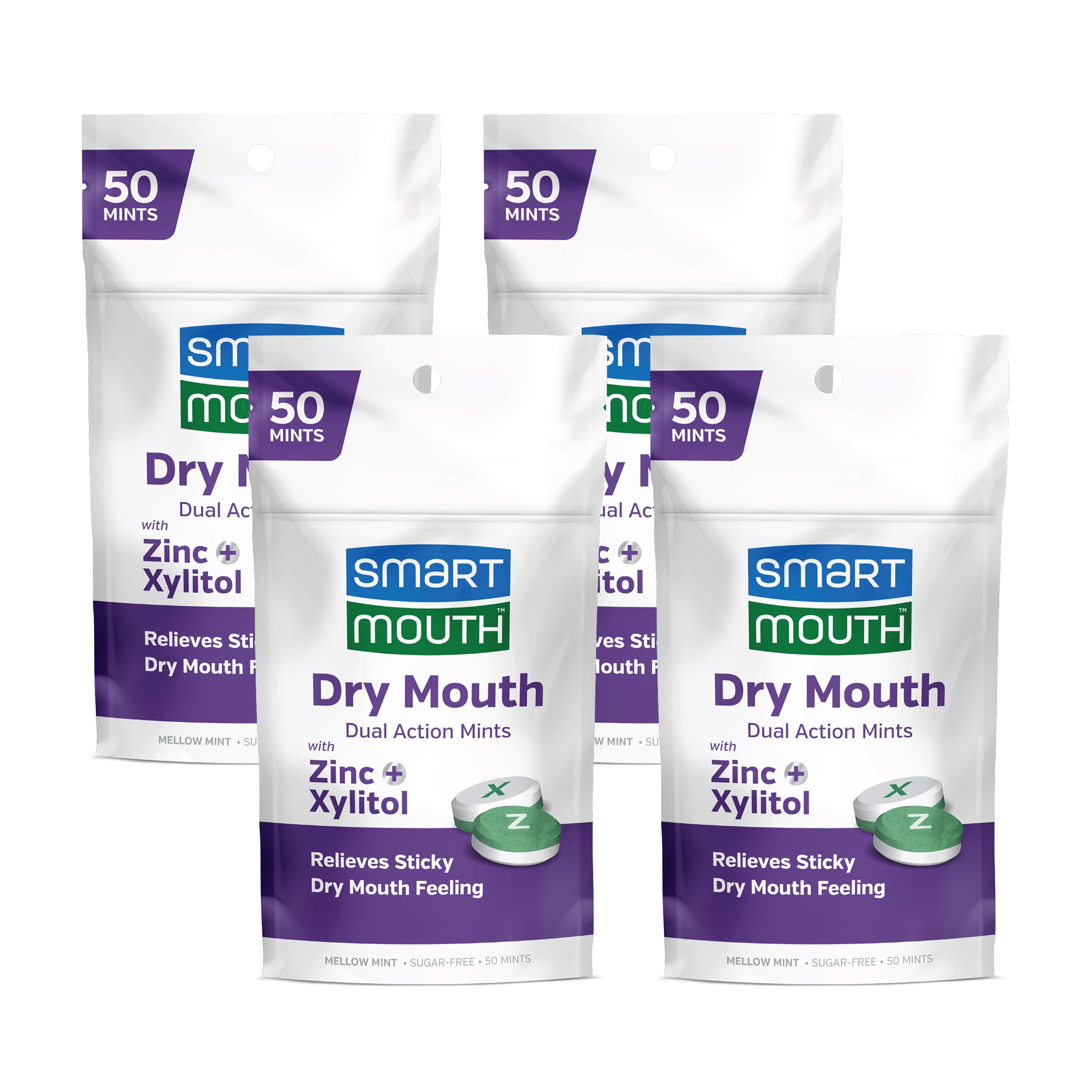 SmartMouth Dry Mouth Dual-Action Mints empaque frontal para aliento fresco diario