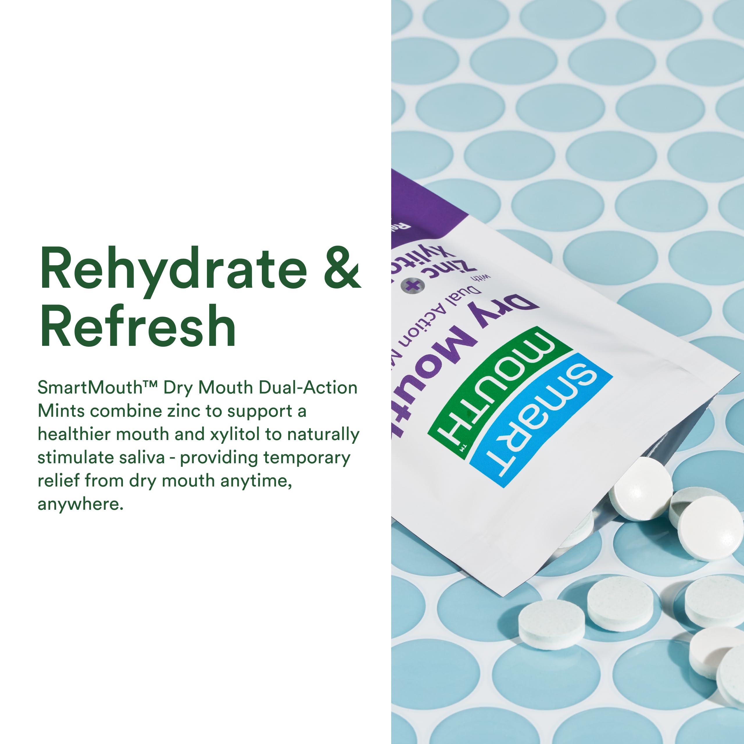 SmartMouth Dry Mouth Mints botella dispensador para conveniencia diaria