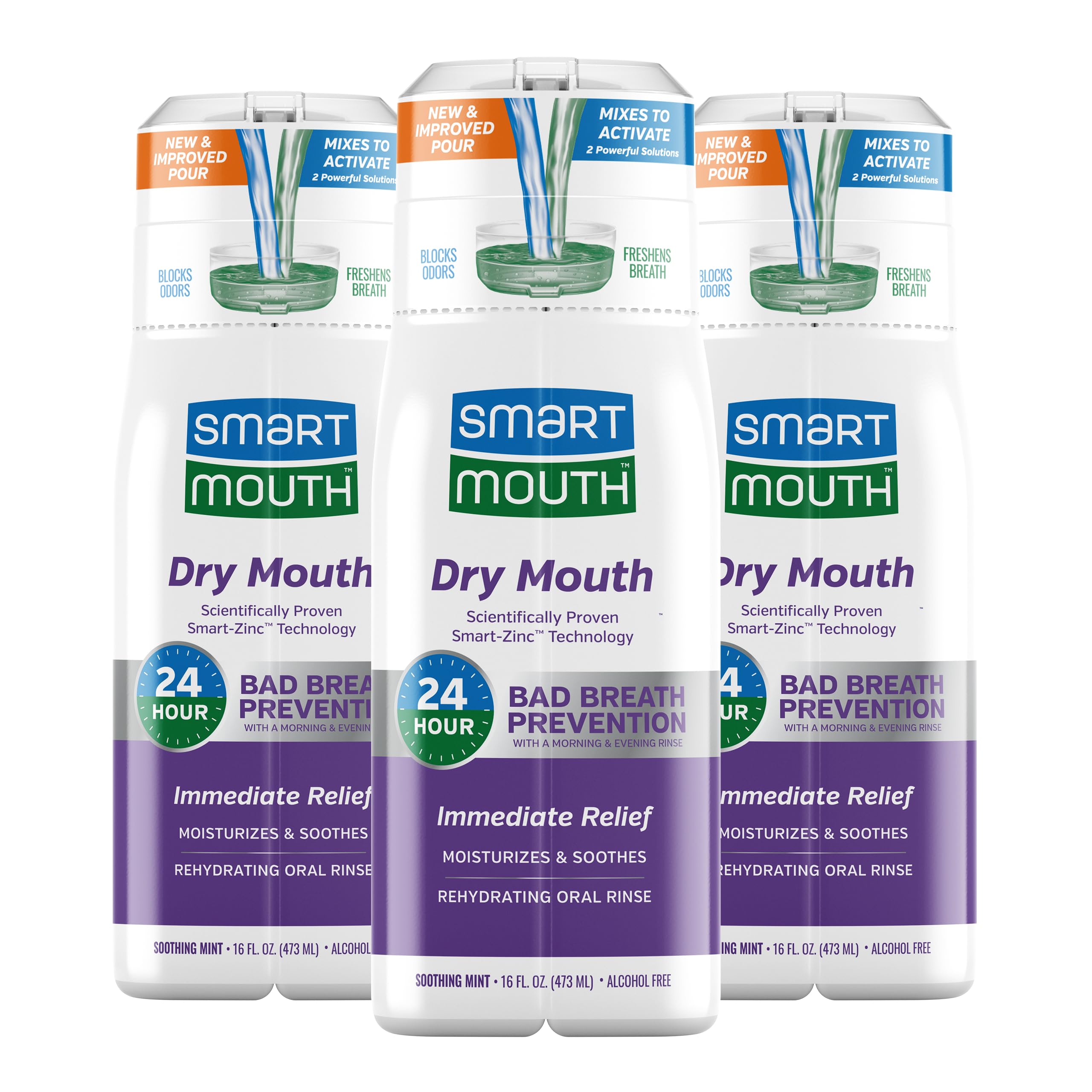 SmartMouth enjuague-boca-seca mentol: hidrata y alivia irritación para uso diario.
