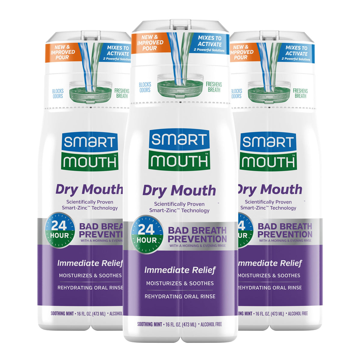 SmartMouth enjuague-boca-seca mentol: hidrata y alivia irritación para uso diario.