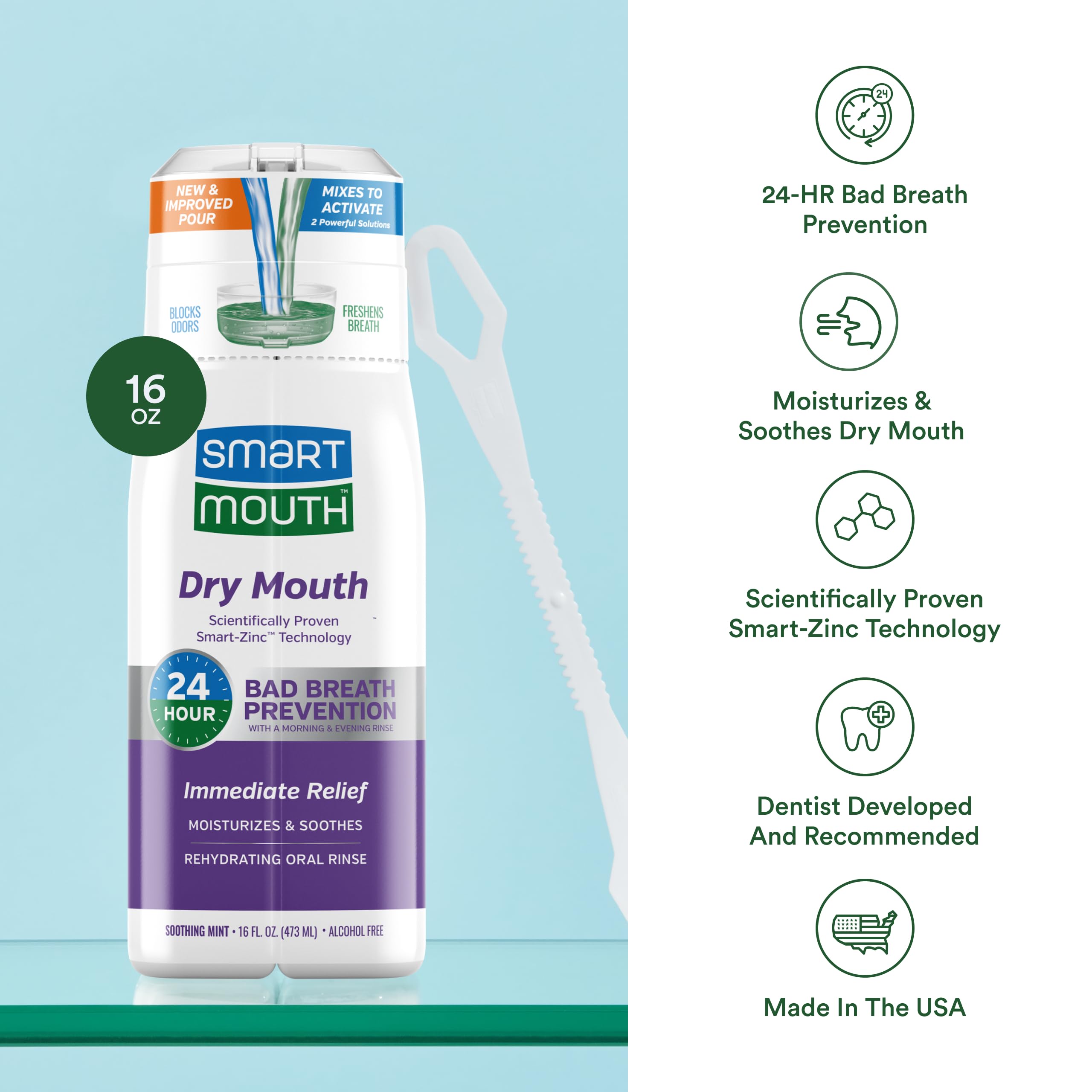 SmartMouth enjuague hidratante que cuida la boca seca sin irritación.