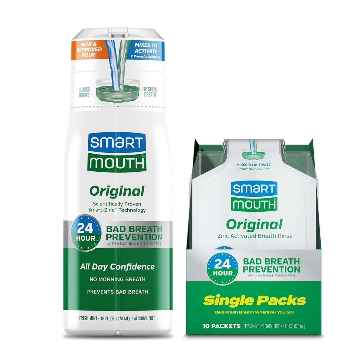 SmartMouth Enjuague Original Activado en botella para uso diario y protección duradera.