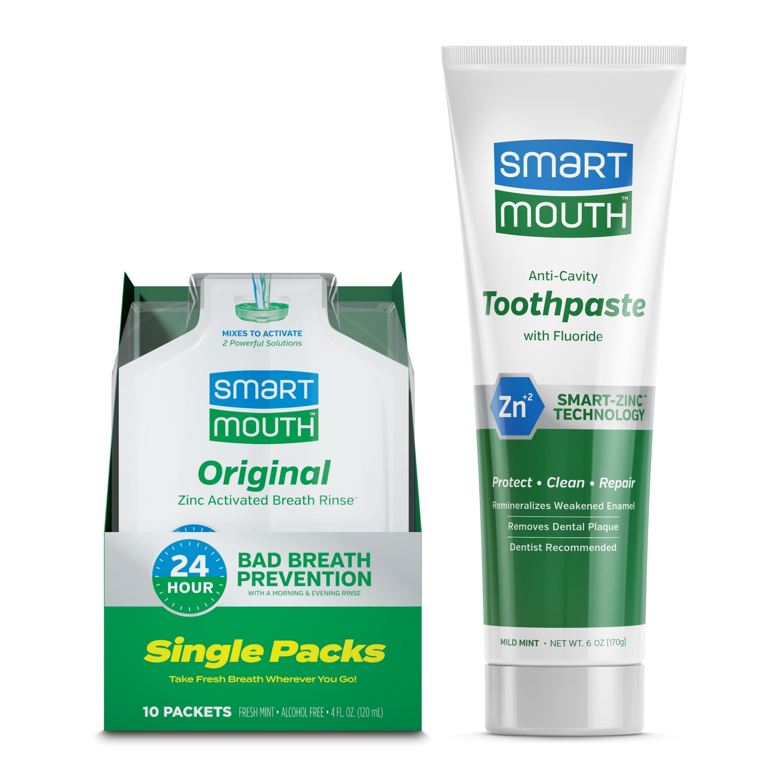 SmartMouth enjuague original, paquetes individuales para uso diario y fresco.