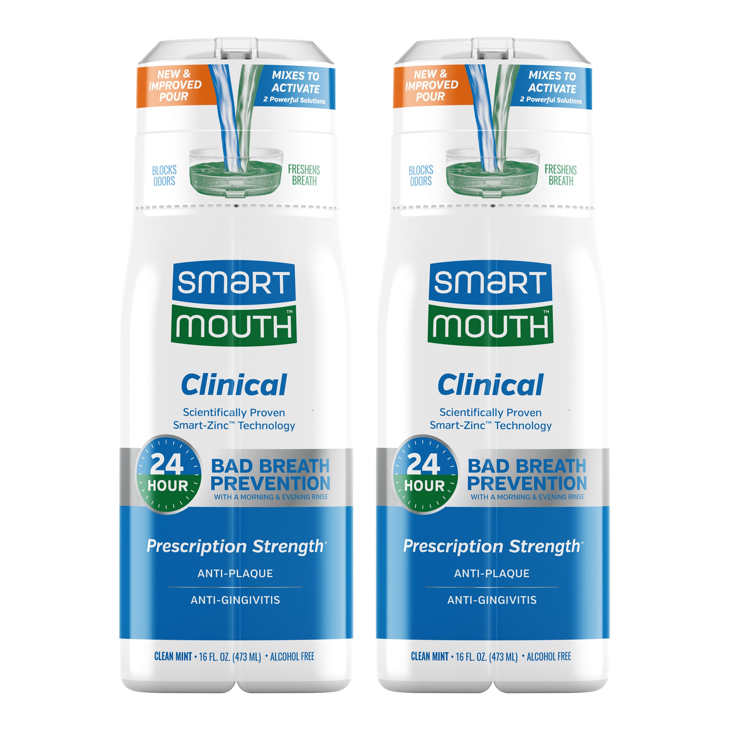 SmartMouth enjuague clínico con zinc, botella visible para higiene bucal