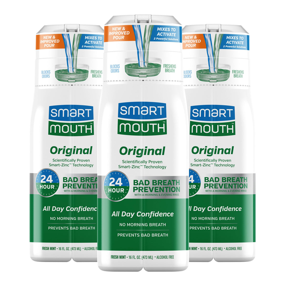 SmartMouth Original: botella de enjuague bucal de menta para un aliento duradero.