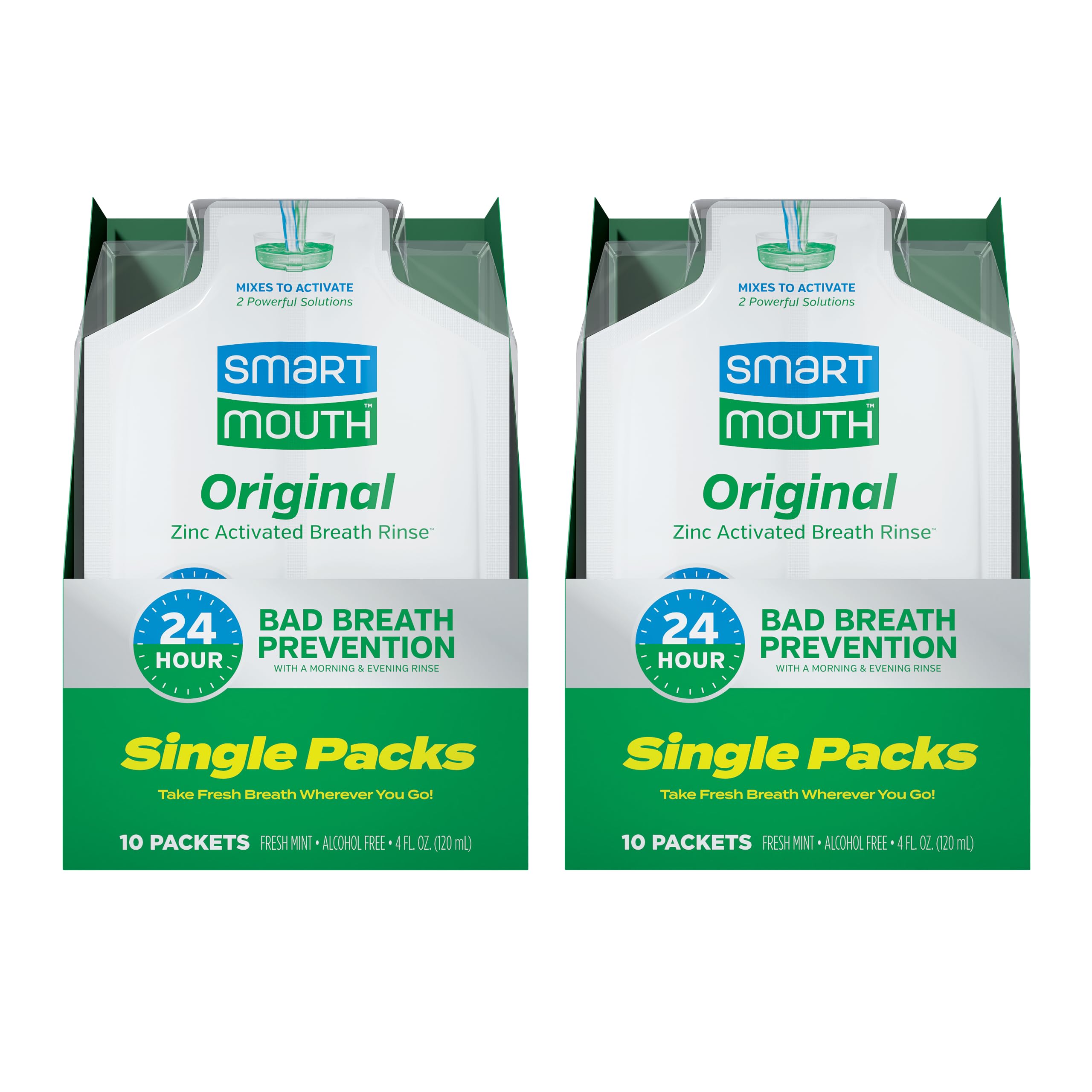 SmartMouth Original botella-enjuague-bucal, frescura duradera sin alcohol para uso diario.