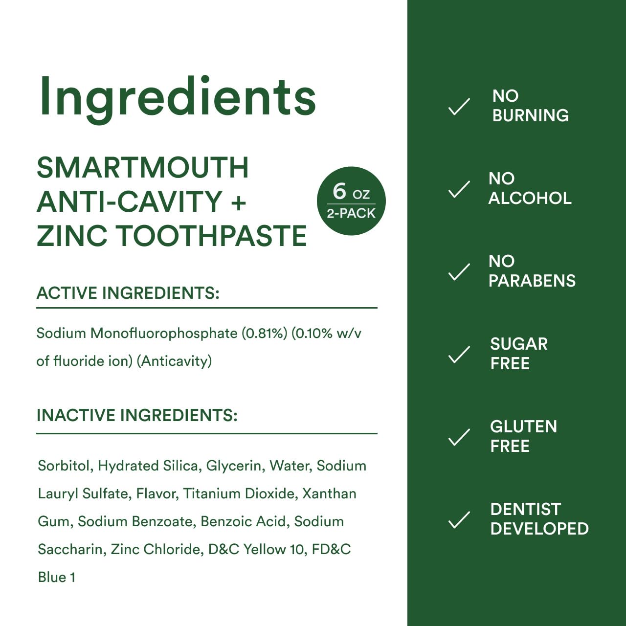 SmartMouth Zinc Ion Pasta de Dientes blanqueamiento suave para manchas superficiales