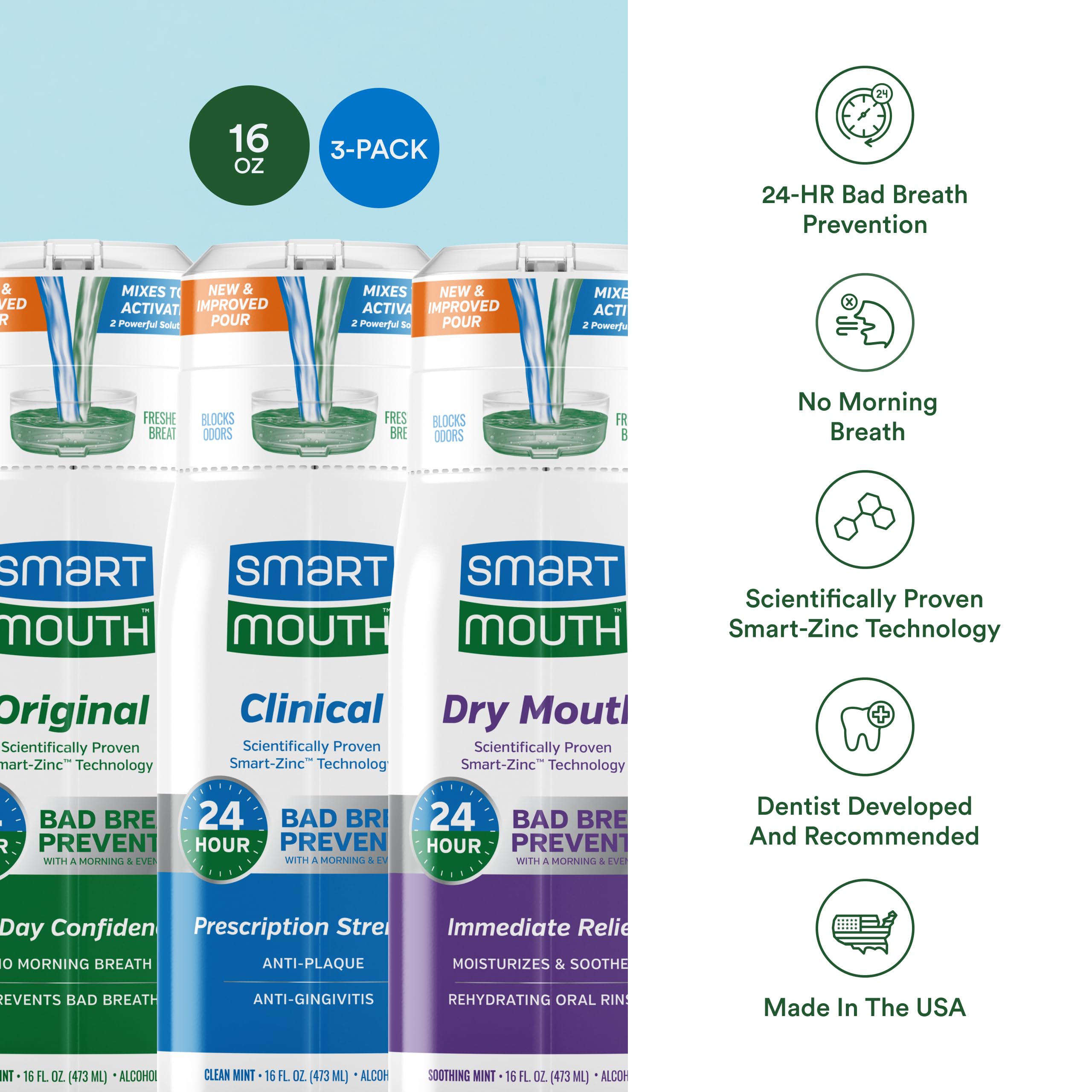SmartMouth sensación refrescante mentolada 16oz en cada enjuague