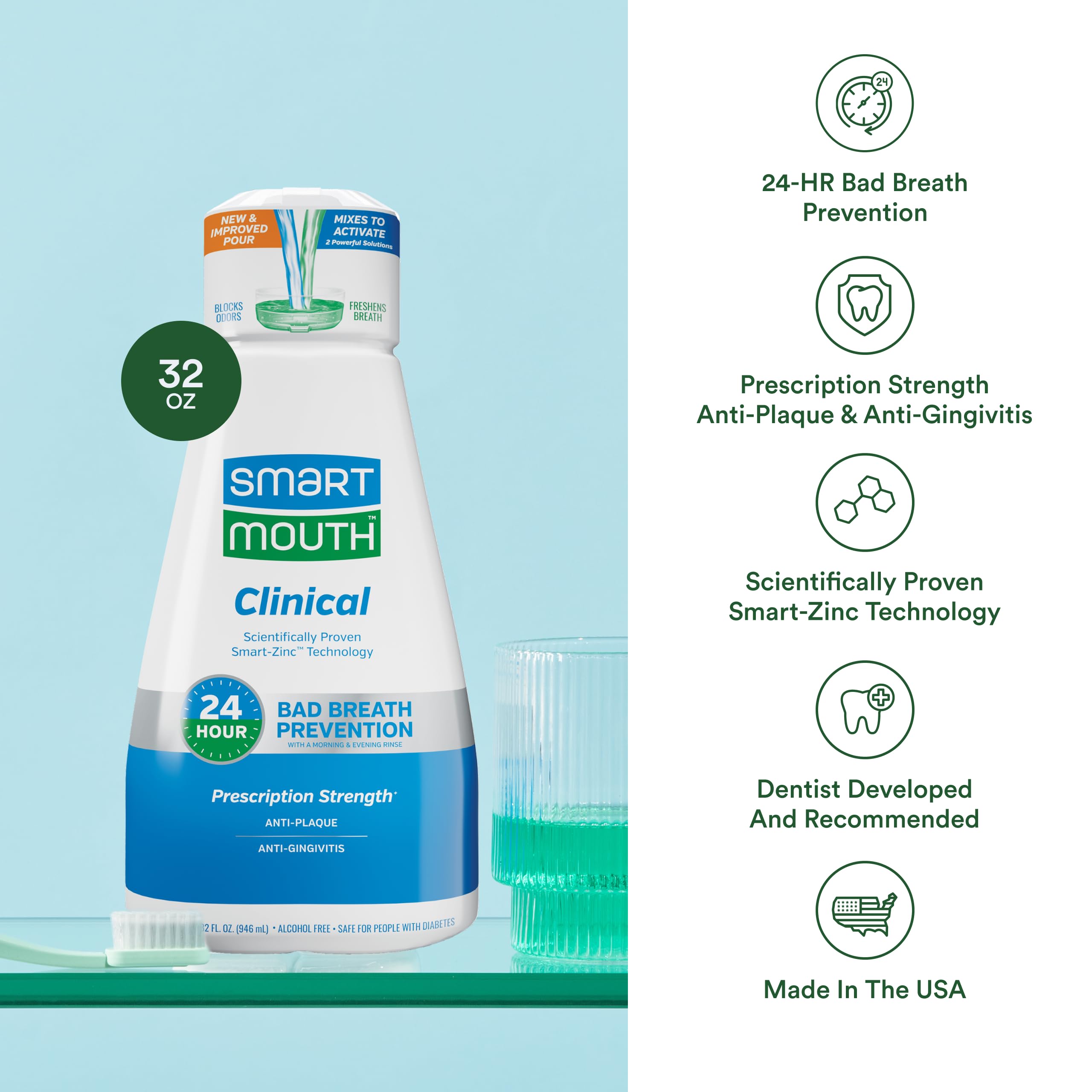 SmartMouth con fórmula de zinc para apoyar la higiene bucal diaria.