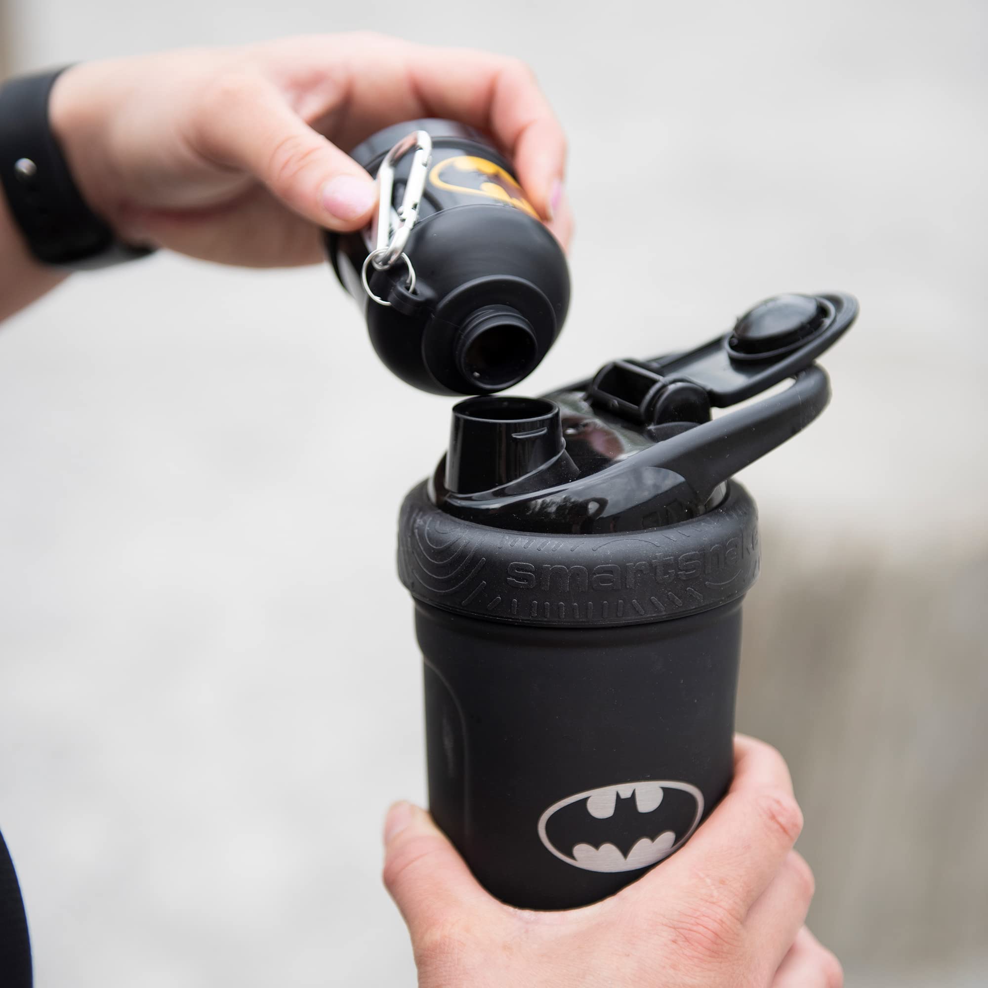 Smartshake Batman contenedor proteína 50 g, almacenamiento portátil.