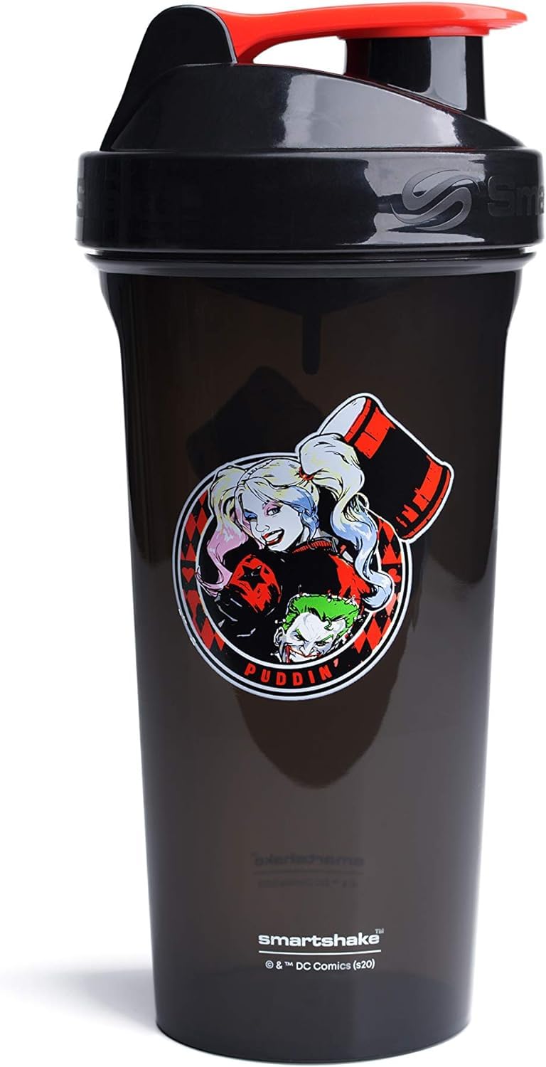 Smartshake Lite con logo Harley Quinn, botella 800 ml para batidos sin fugas.