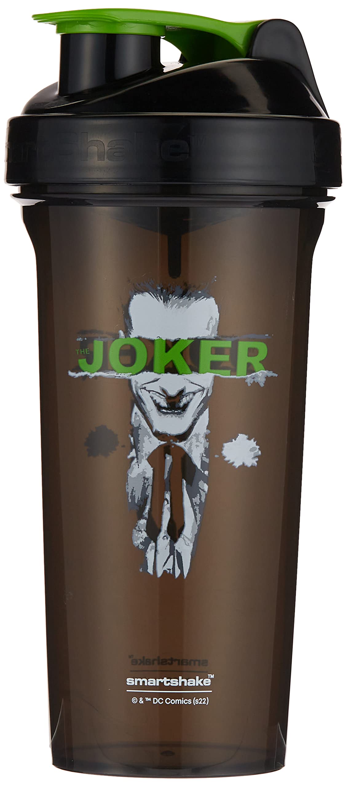 Smartshake Lite Liga de la Justicia con Joker logo, ideal para batidos de proteína sin derrames.