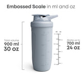 Smartshake con marcadores de medida grabados para dosificar mezclas.