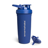 Smartshake Reforce: botella azul marino de acero inoxidable, duradera para entrenos y viaje.
