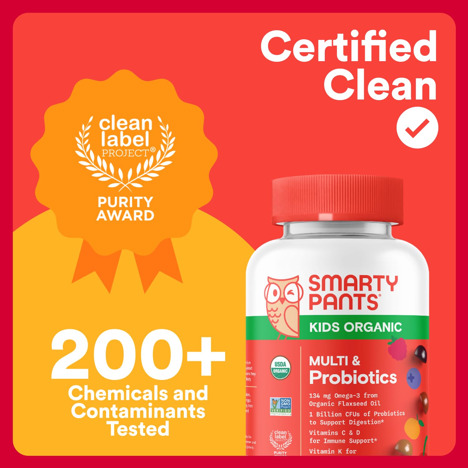 Etiqueta limpia certificada de SmartyPants para tranquilidad familiar