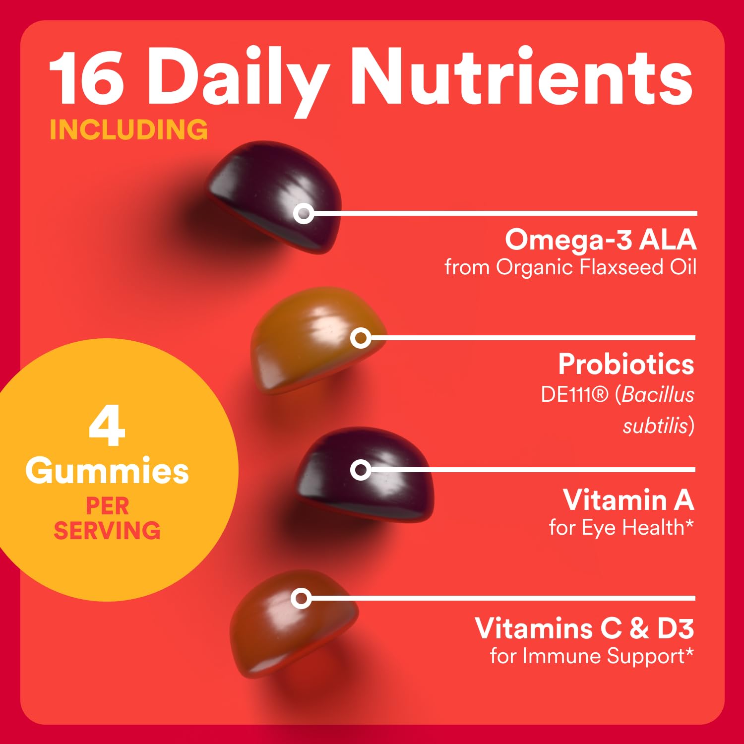 Gomitas SmartyPants sabor naranja con vitamina D3 y zinc para el día