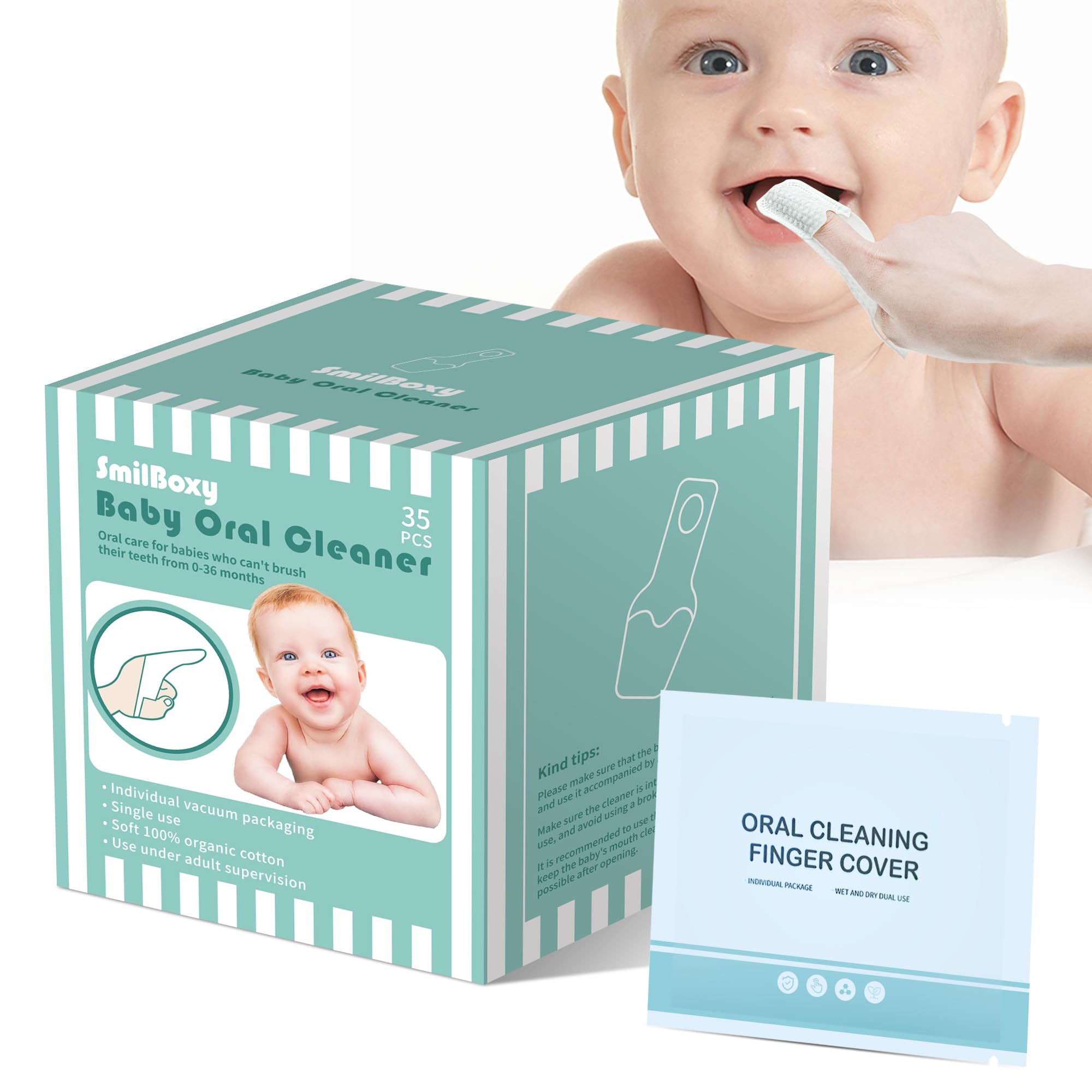 SmilBoxy dedo-limpiador-bebe-360 ofrece limpieza suave y cobertura completa.