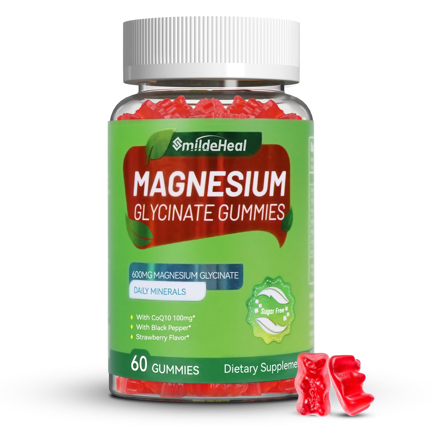 SmildeHeal gominolas magnesio glicinato 600mg, sabor fresa, apoyo diario.