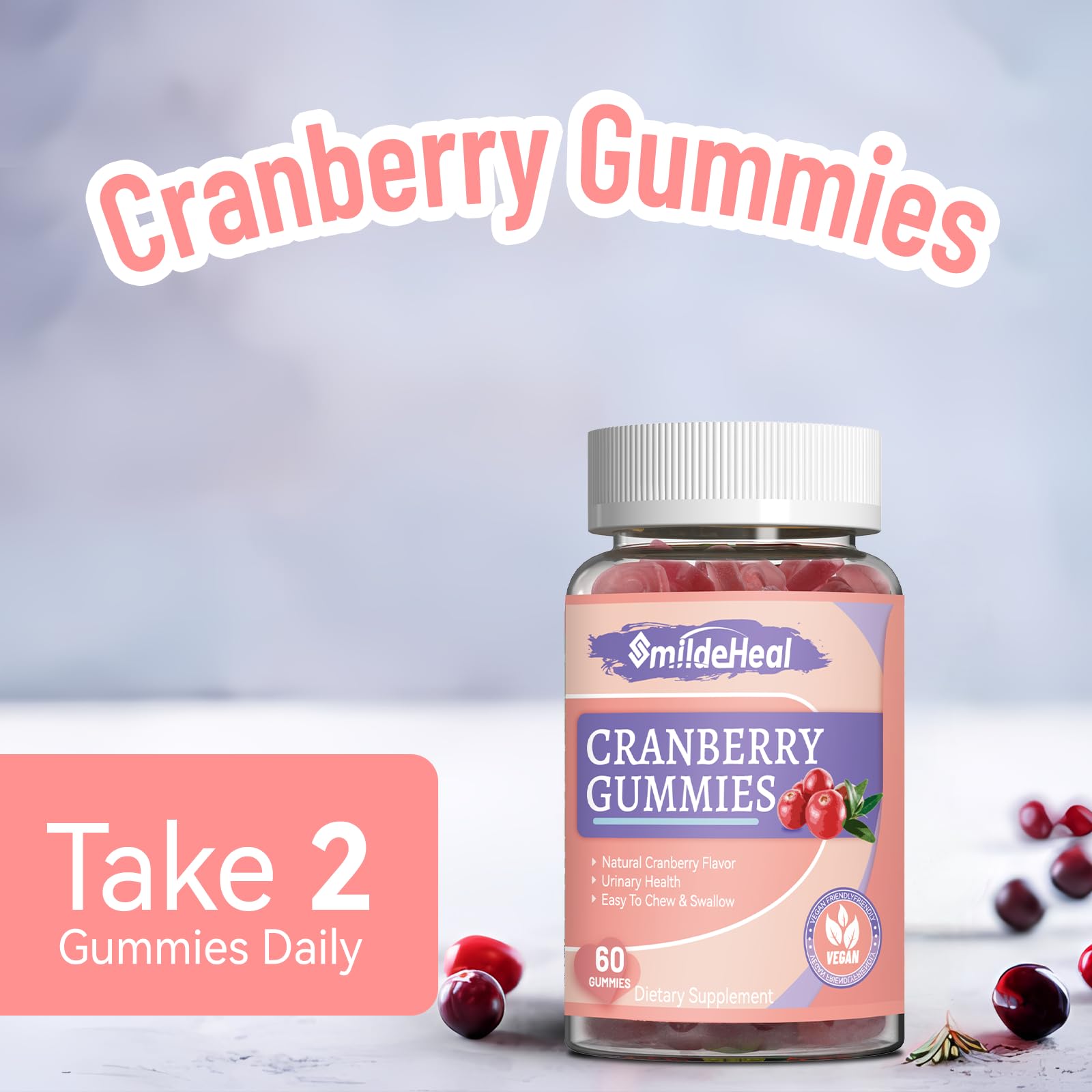SmildeHeal gomitas sabor arándano, fáciles de masticar.