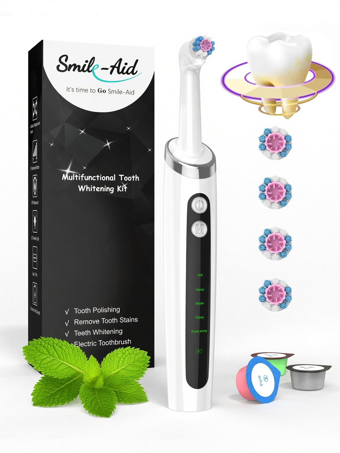Smile-Aid Cepillo Pulidor: cabezal lustrado suave para limpieza diaria y eliminación suave de manchas.