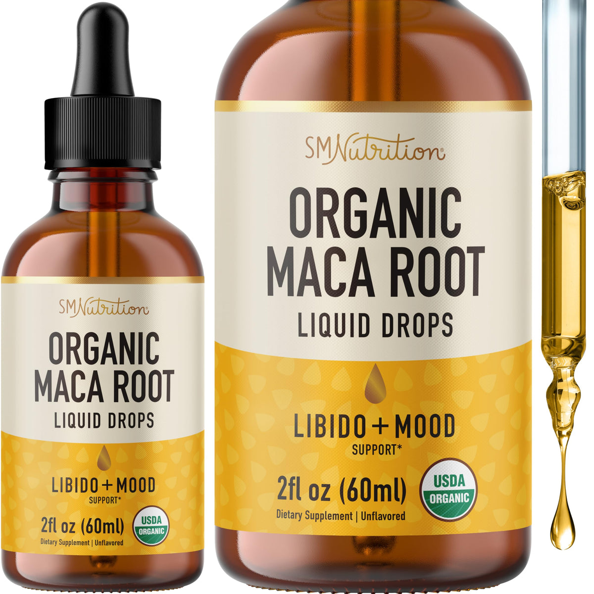 SMNutrition Maca en gotas energía en botella de 2 oz para mujeres y hombres