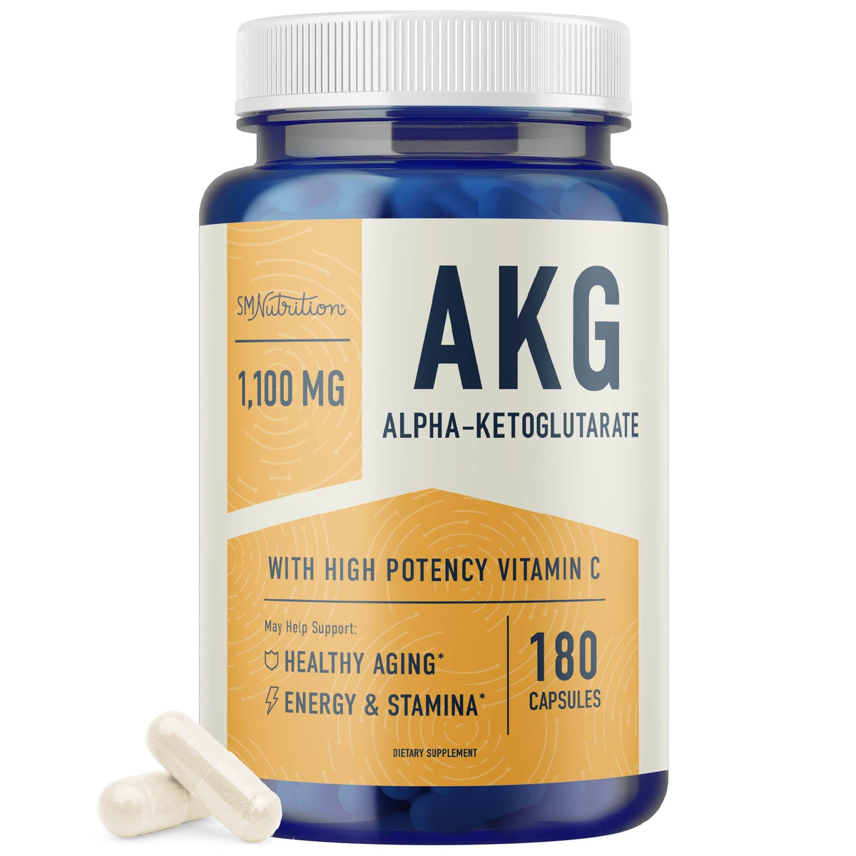Botella SMNutrition AKG con cápsulas para energía diaria