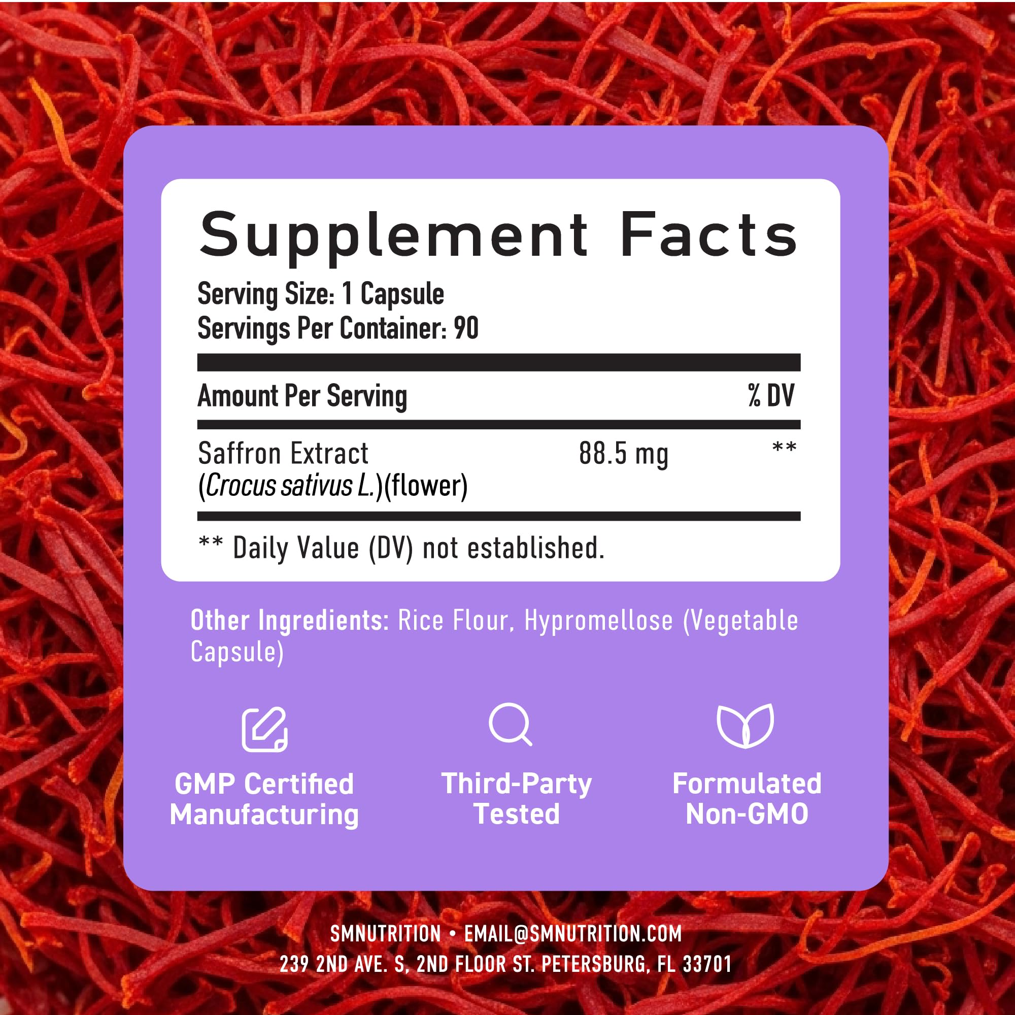 SMNutrition azafrán cápsula para energía y vitalidad diaria