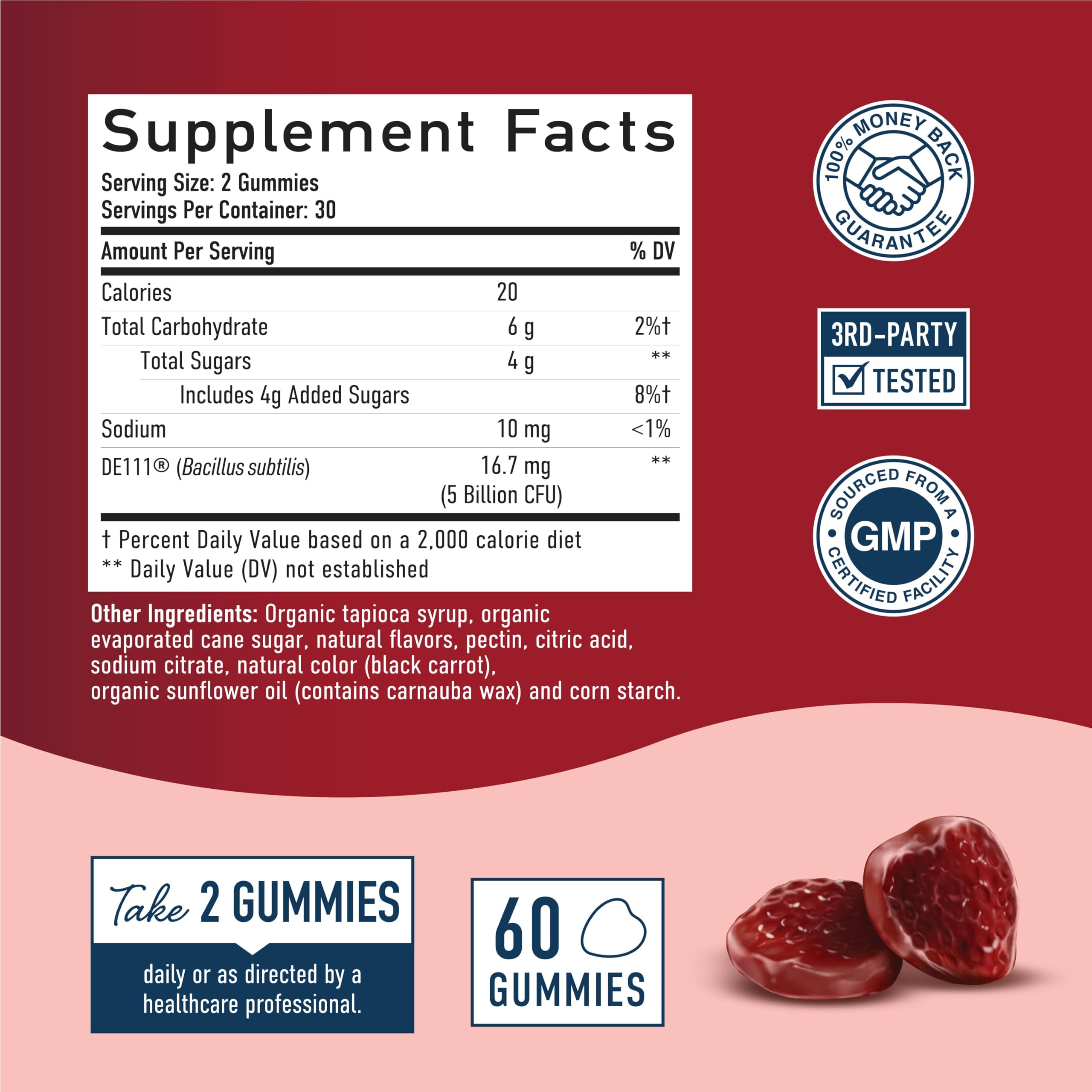 Gomitas SMNutrition destacando Bacillus subtilis para apoyo digestivo potencial.