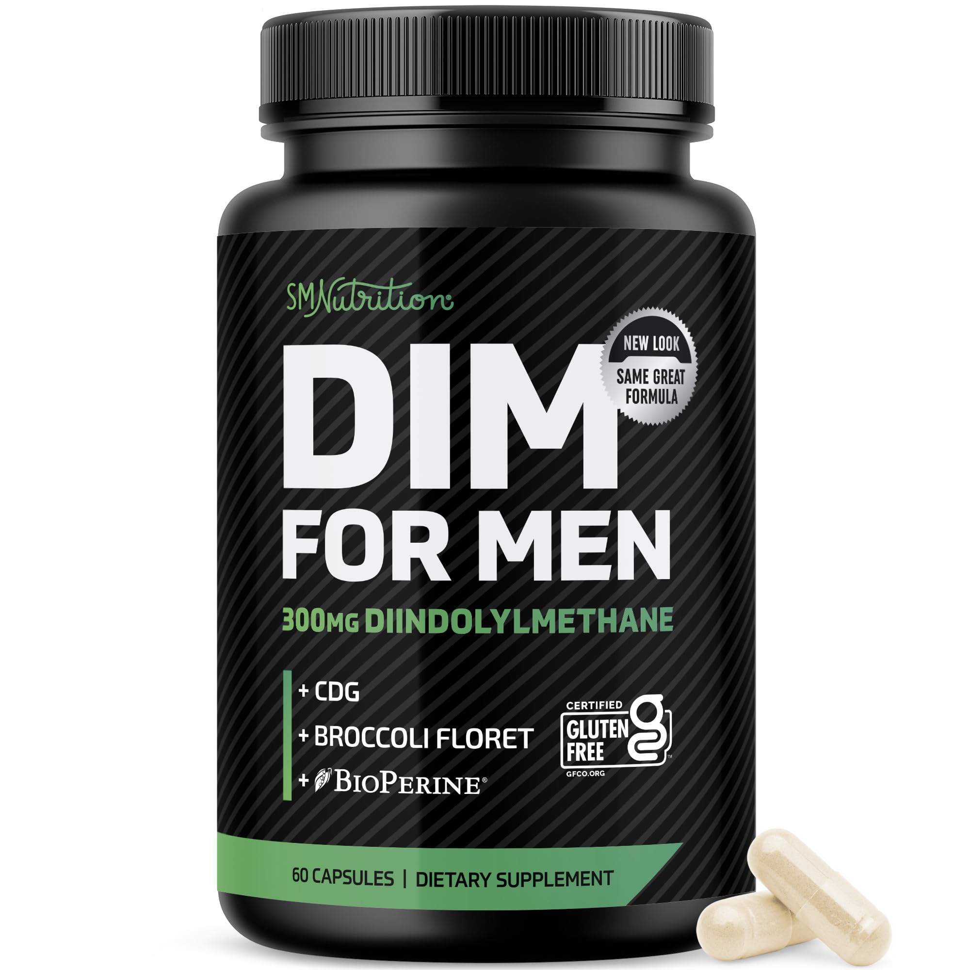 SMNutrition DIM 300mg botella: apoyo potencial al equilibrio hormonal masculino.