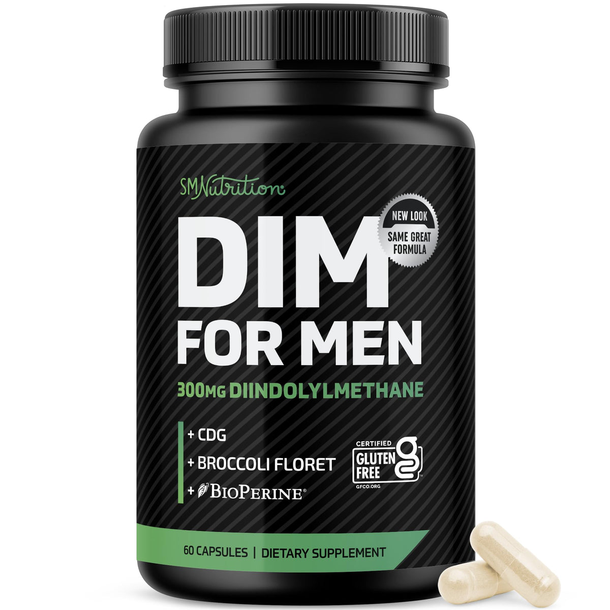 SMNutrition DIM 300mg botella: apoyo potencial al equilibrio hormonal masculino.
