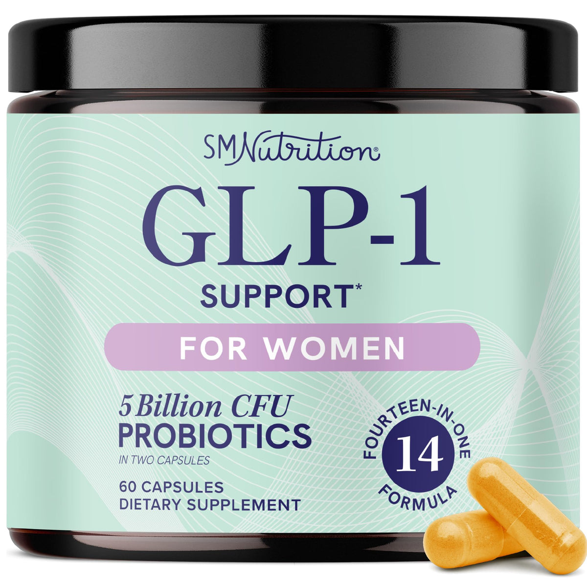 SMNutrition GLP-1 para mujeres: botella de cápsulas para apoyo metabólico diario.